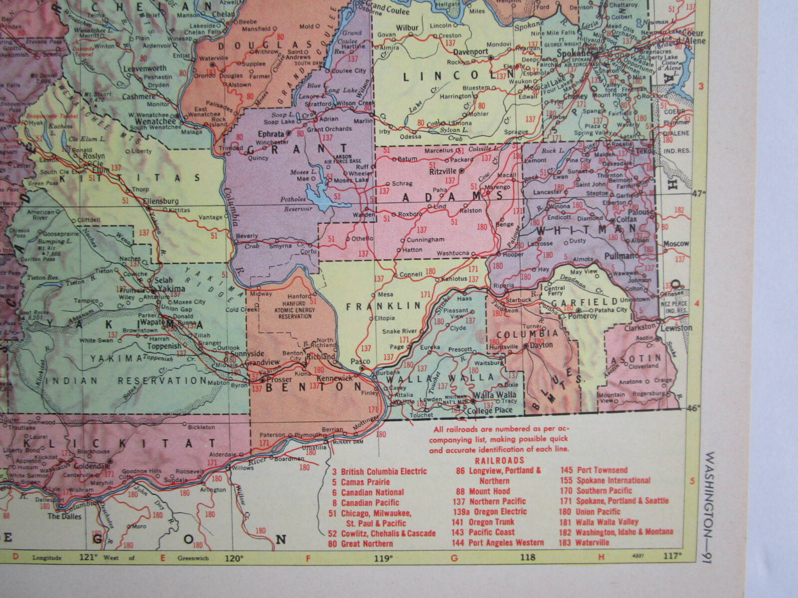 WA WV 1955 WASHINGTON State RAILROAD Map WALLA WALLA VALLEY ~or~ WEST VIRGINIA