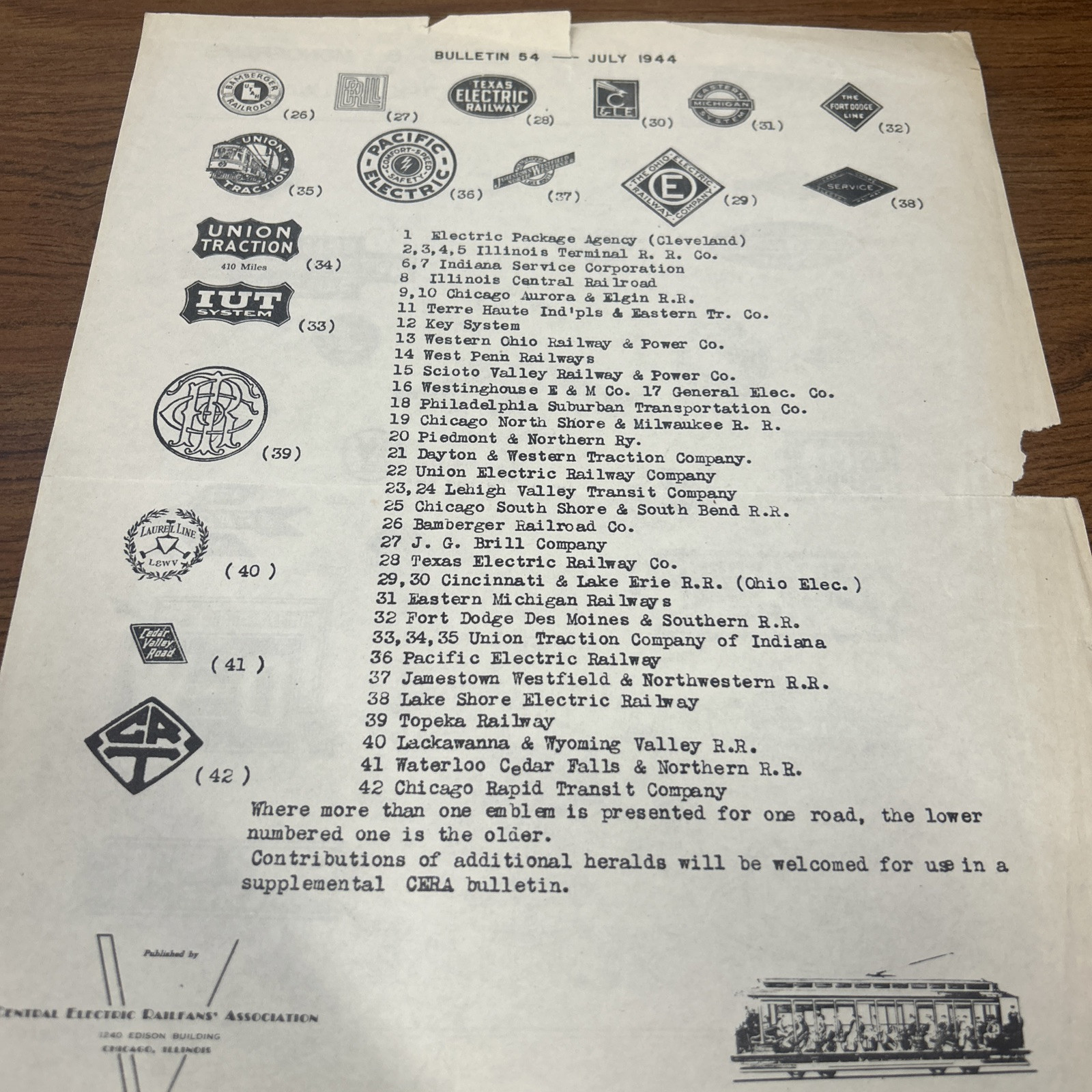 1944 Central Electric Railfans’ Association Bulletin 54 Emblems
