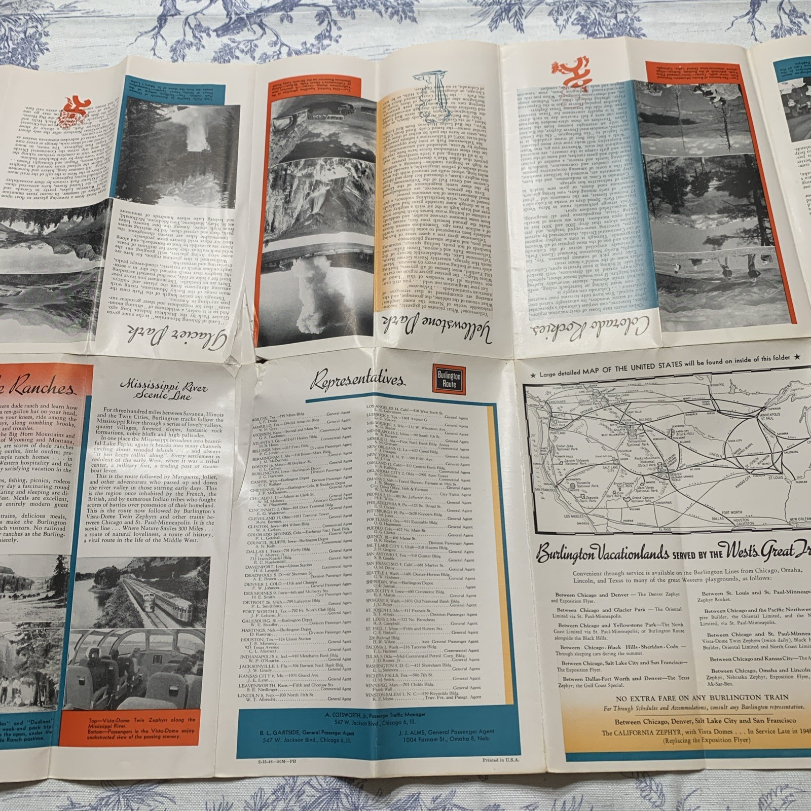 1938 United States Railroad Map Guide Burlington Route Vintage 36×19” USA Large