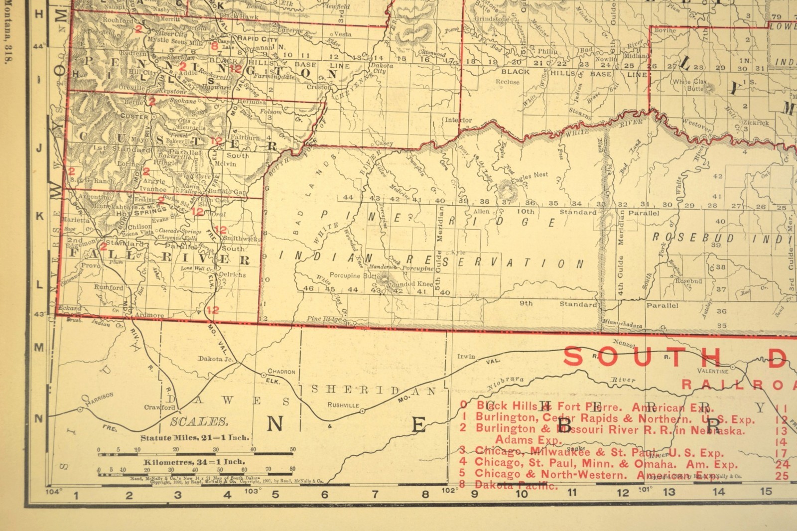 1901 Antique South Dakota Railroad Map CNW RY CMStP RR Large Atlas DATED