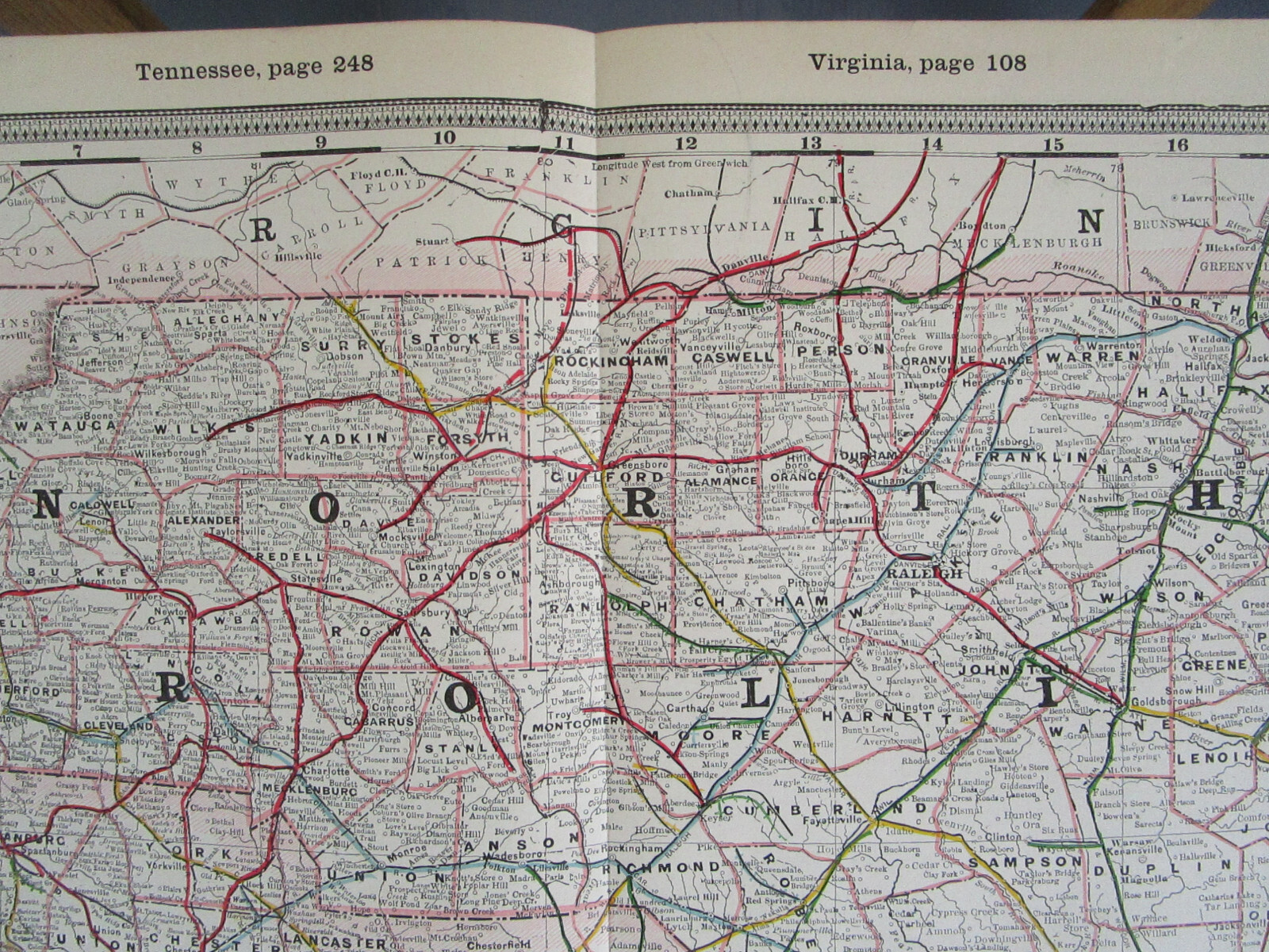 NC SC 1897 NORTH / SOUTH CAROLINA Cram RAILROAD Map. RED SPRINGS & BOWMORE RR