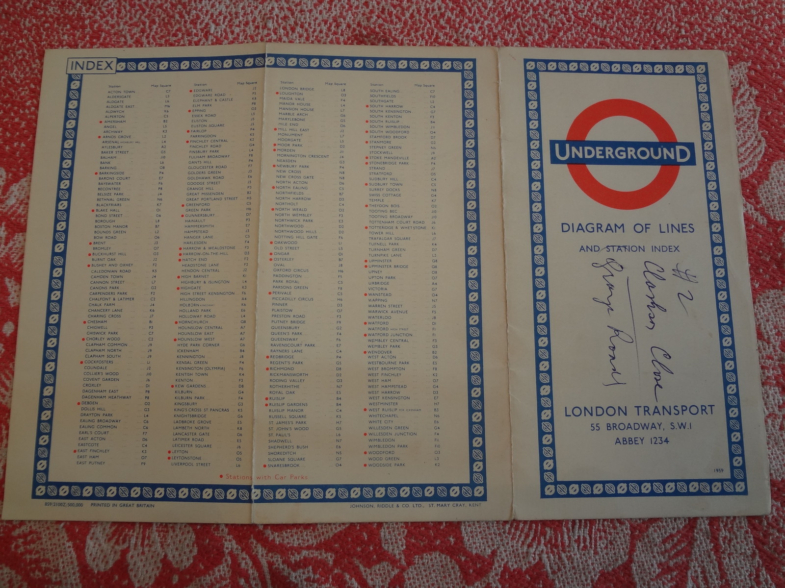 Rare 1959 London transport Subway Underground UK Map