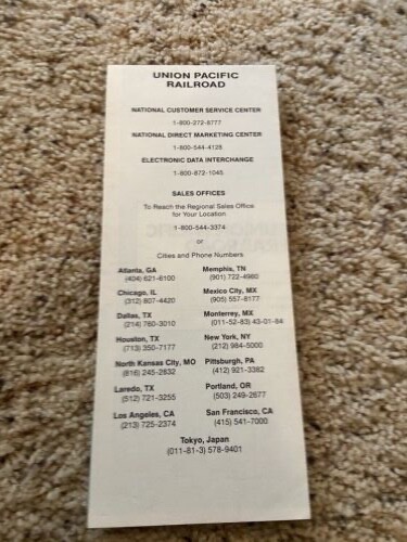 Union Pacific Railroad 1988 System Map