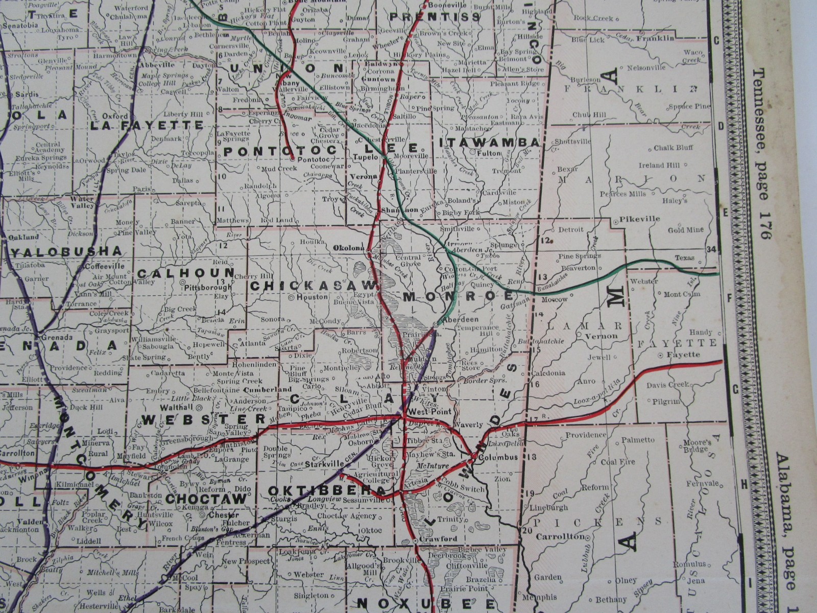 ANTIQUE MS 1891 MISSISSIPPI RAILROAD Map. Cram. NEW ORLEANS NORTHEASTERN RR