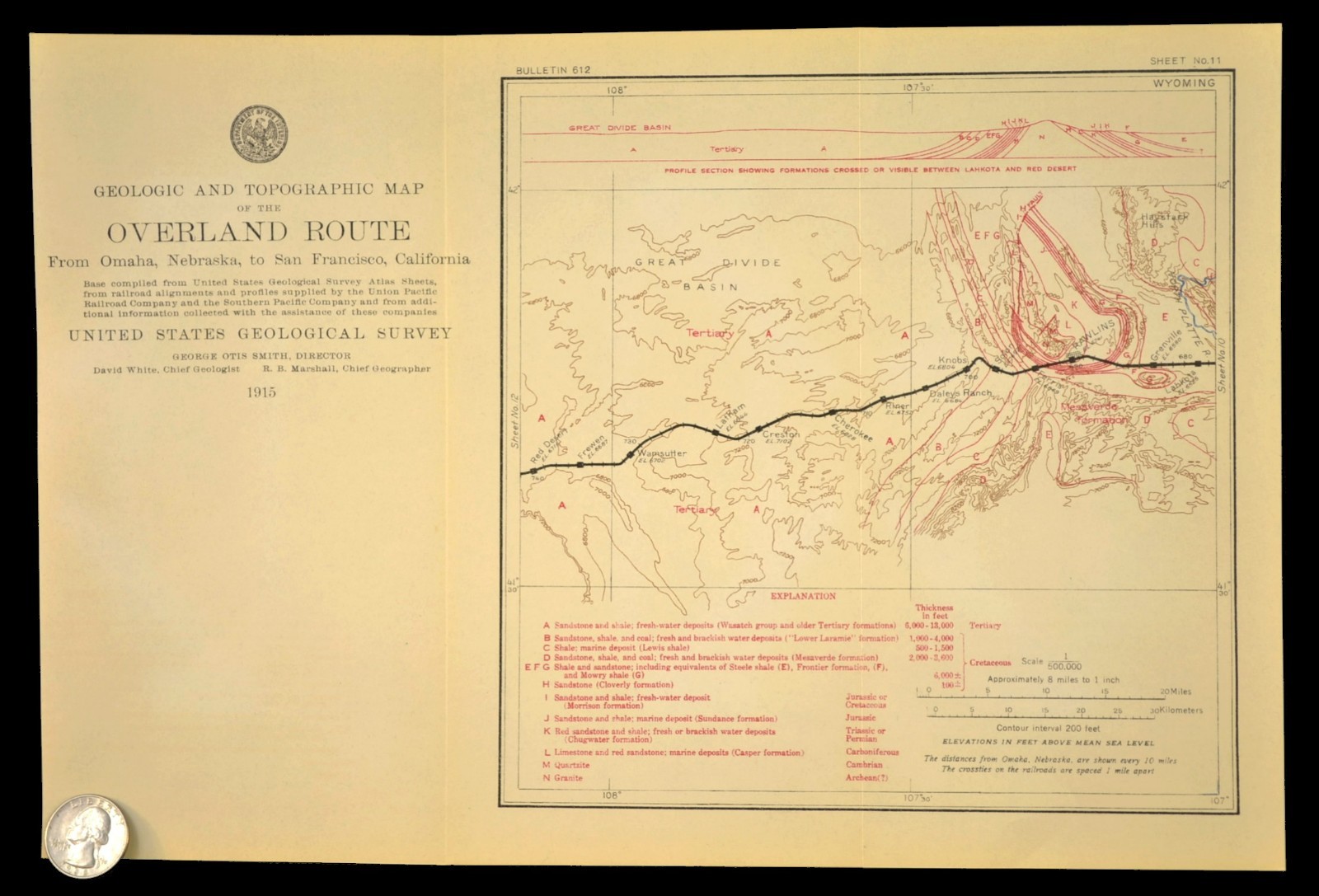 Antique Union Pacific Railroad Map Rawlins Wyoming Red Desert Great Divide Basin