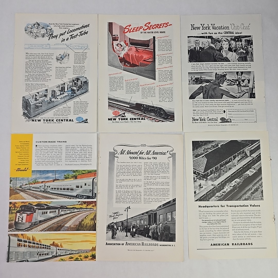 Railroads & Trains Print Ads 1950s Union Northern Southern Pacific Budd Western