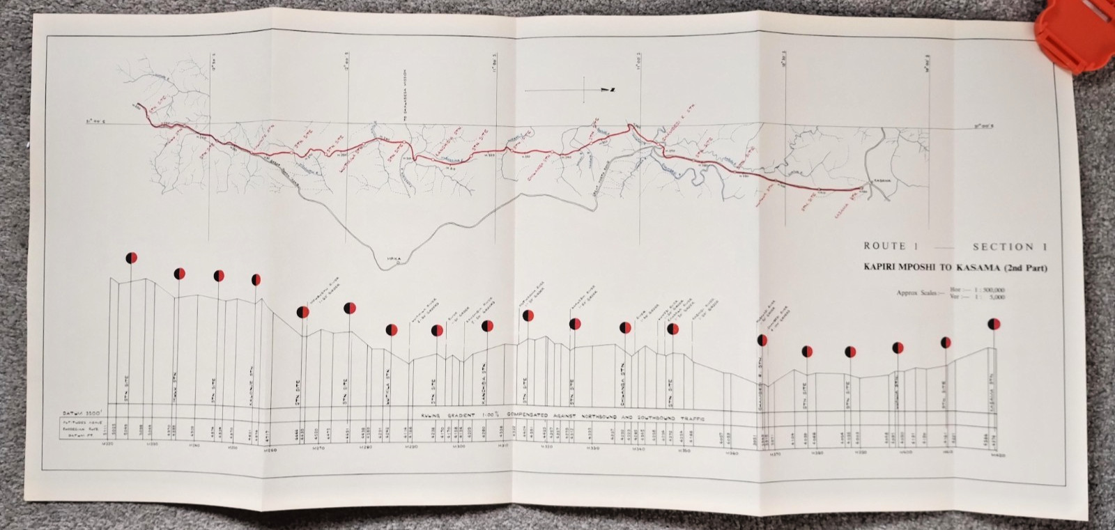 1952 East African Railways Map of Route: Kapiri Mposhi to Kasama Zambia (Part 2)