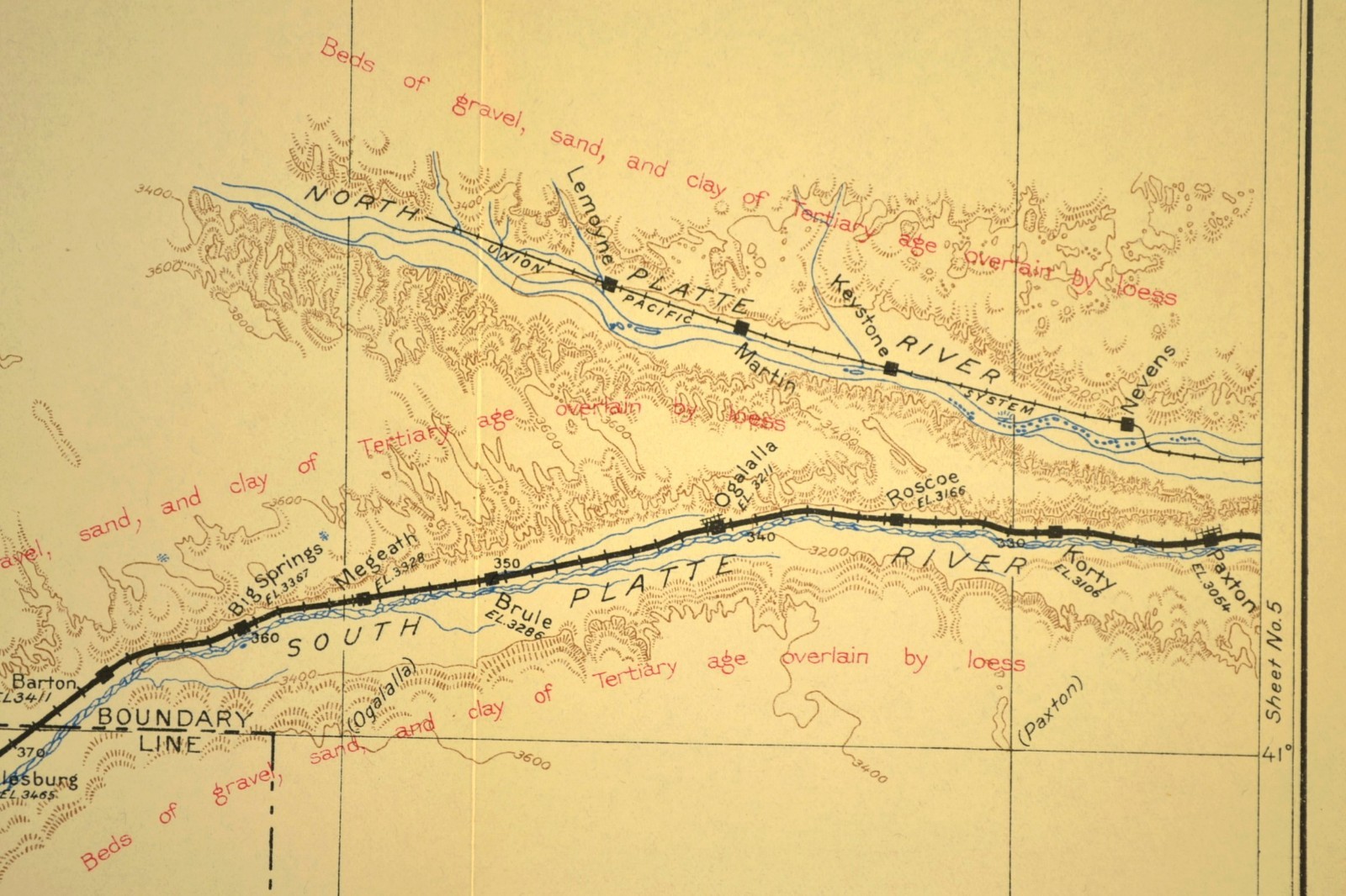 1915 Antique Union Pacific Railroad Map Ogallala Nebraska Brule NE Julesburg CO