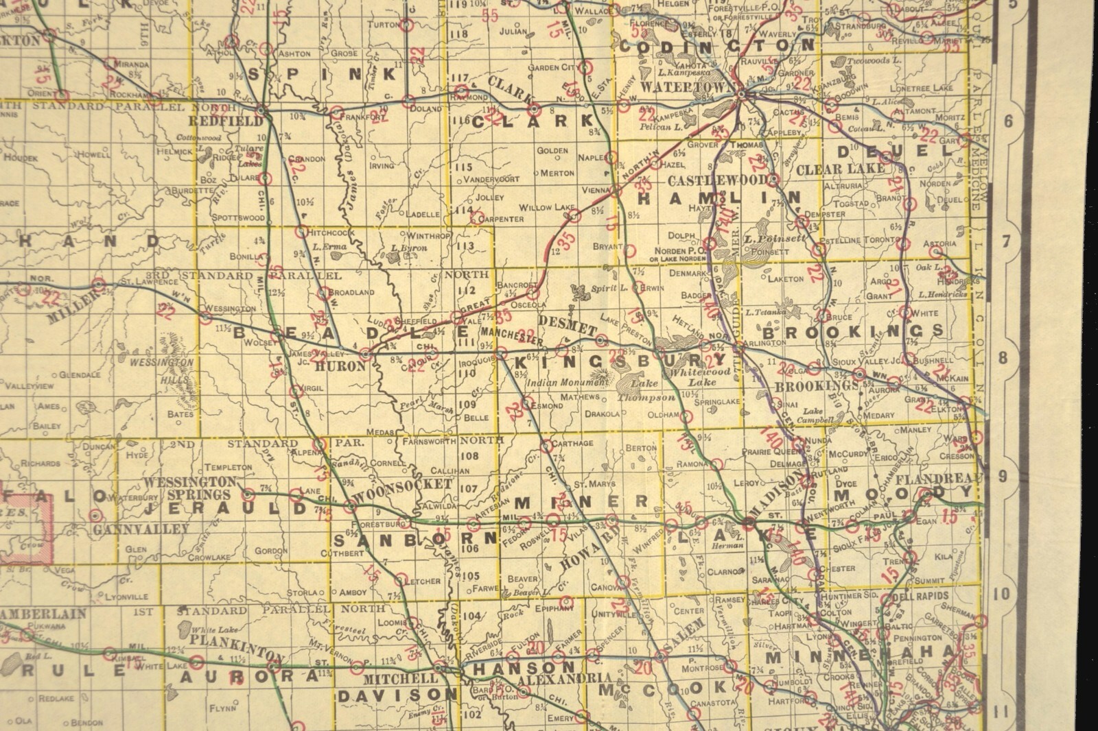 ca 1905 South Dakota Railroad Map Yankton & Western RR Wyoming & Missouri River