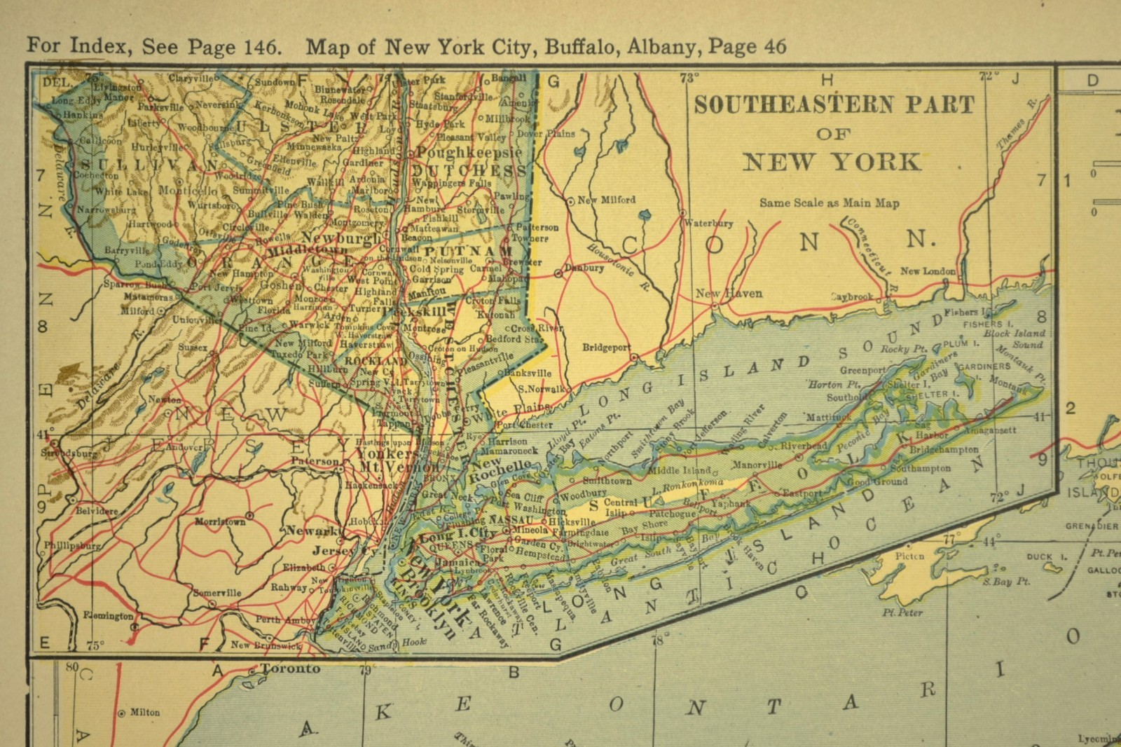Vintage NEW YORK Railroad Map Rochester Syracuse Buffalo Original Atlas Map