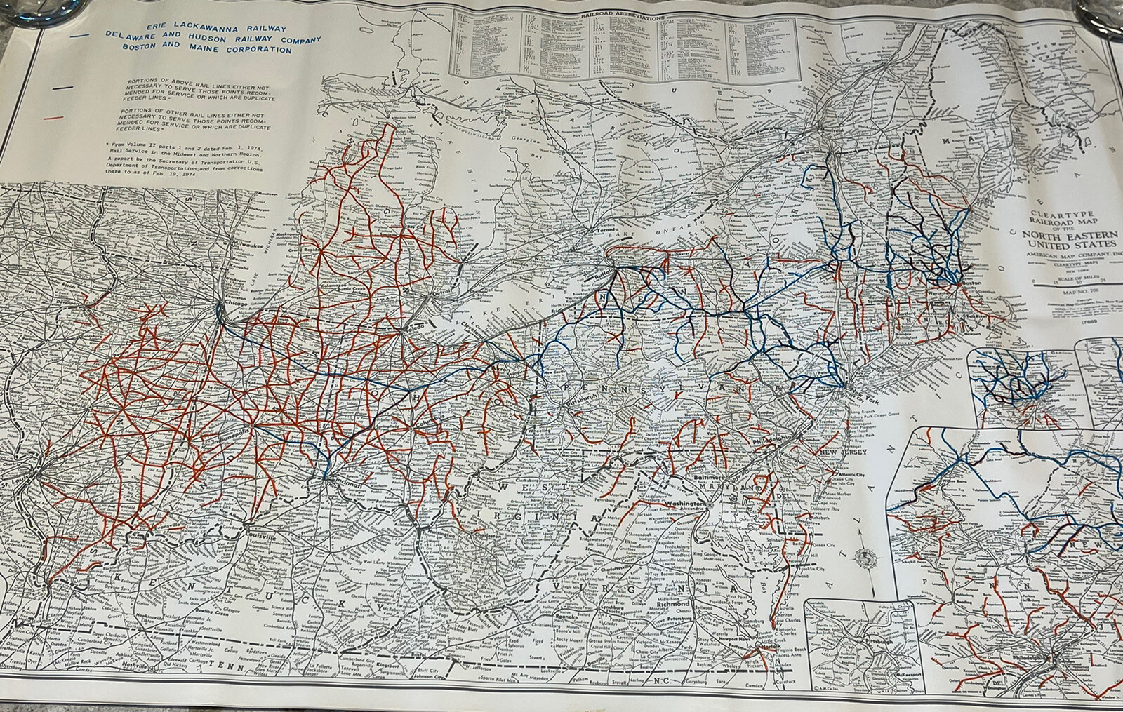 Vintage Northeast United States RAILROAD MAP