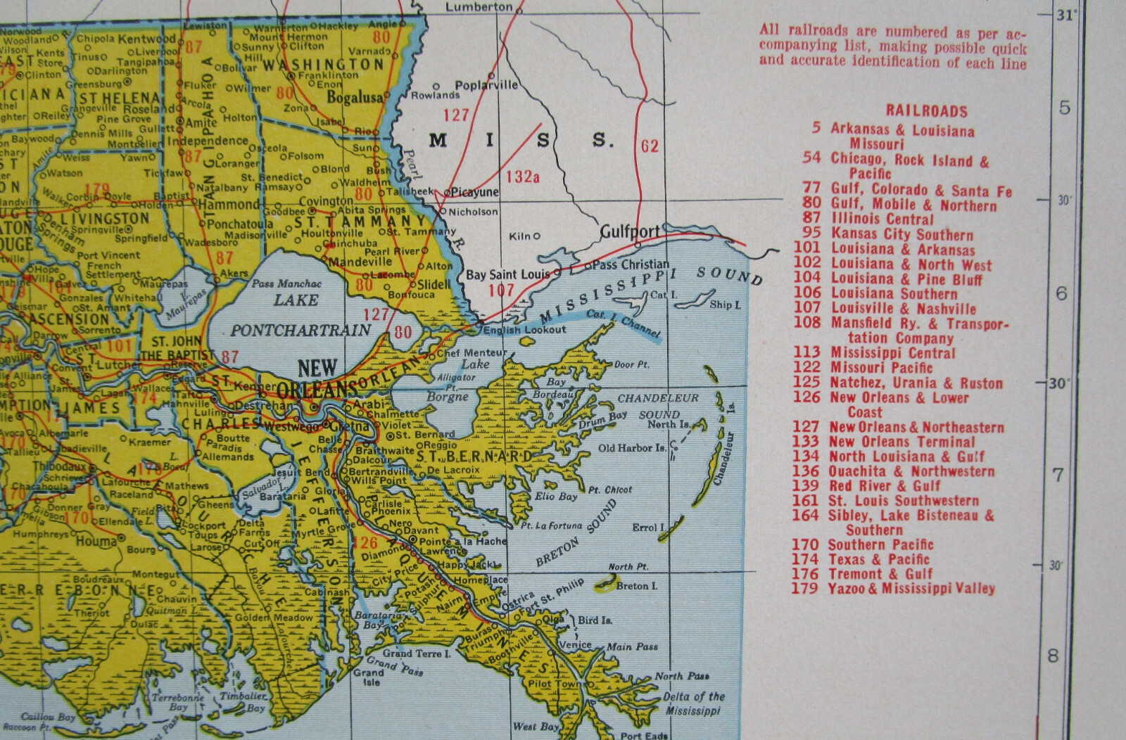 LA ME 1942 LOUISIANA RAILROAD Map OUACHITA & N’WSTRN RR ~or~ MAINE. MONSON RR