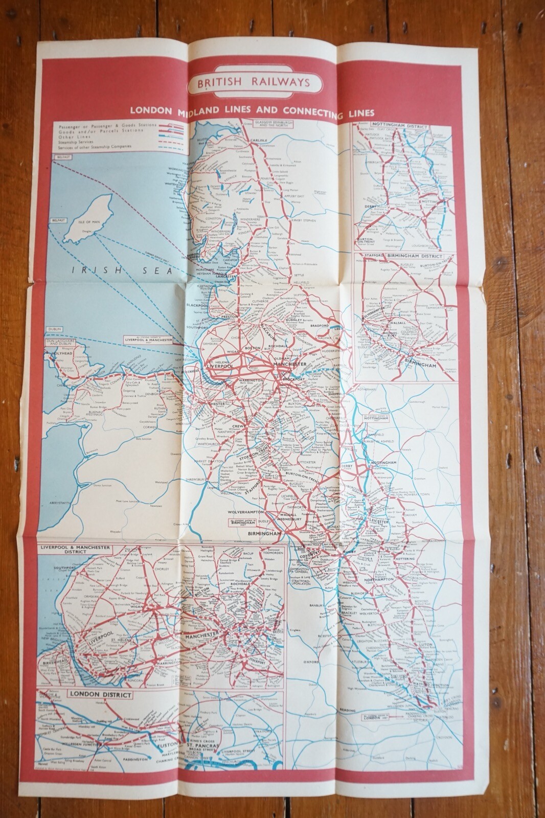 1956 British Rail London Midland Passenger Network Railway System Map VGC