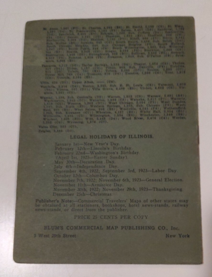 Blum’s Commercial Travelers Map Of Illinois, 1922-1923 Edition