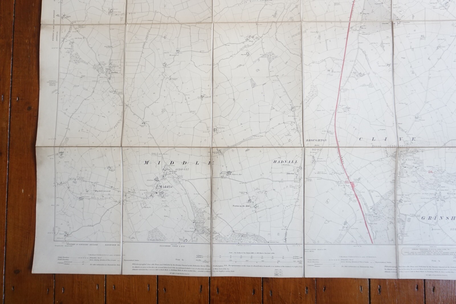 1903 Wem Hadnall Yorton Loppington Shropshire Ordance Railway Linen Map