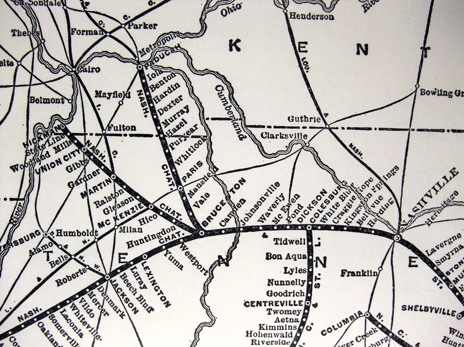 Nashville, Chattanooga & St Louis Railway – Original 1941 System Map. Vintage.
