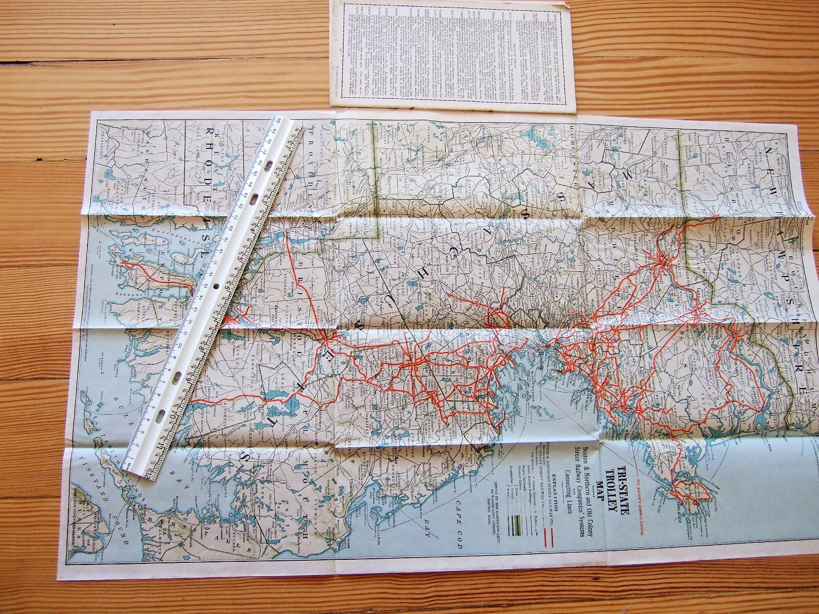 Original 1910 Boston & Northern Tri-State Trolley Map with 24 pg “Trolley Trips”