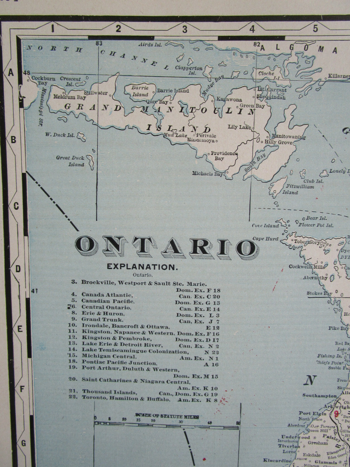 CANADA 1895 ONTARIO RAILROAD Map Cram ~ AS IS ~ PONTIAC PACIFIC JCT RR
