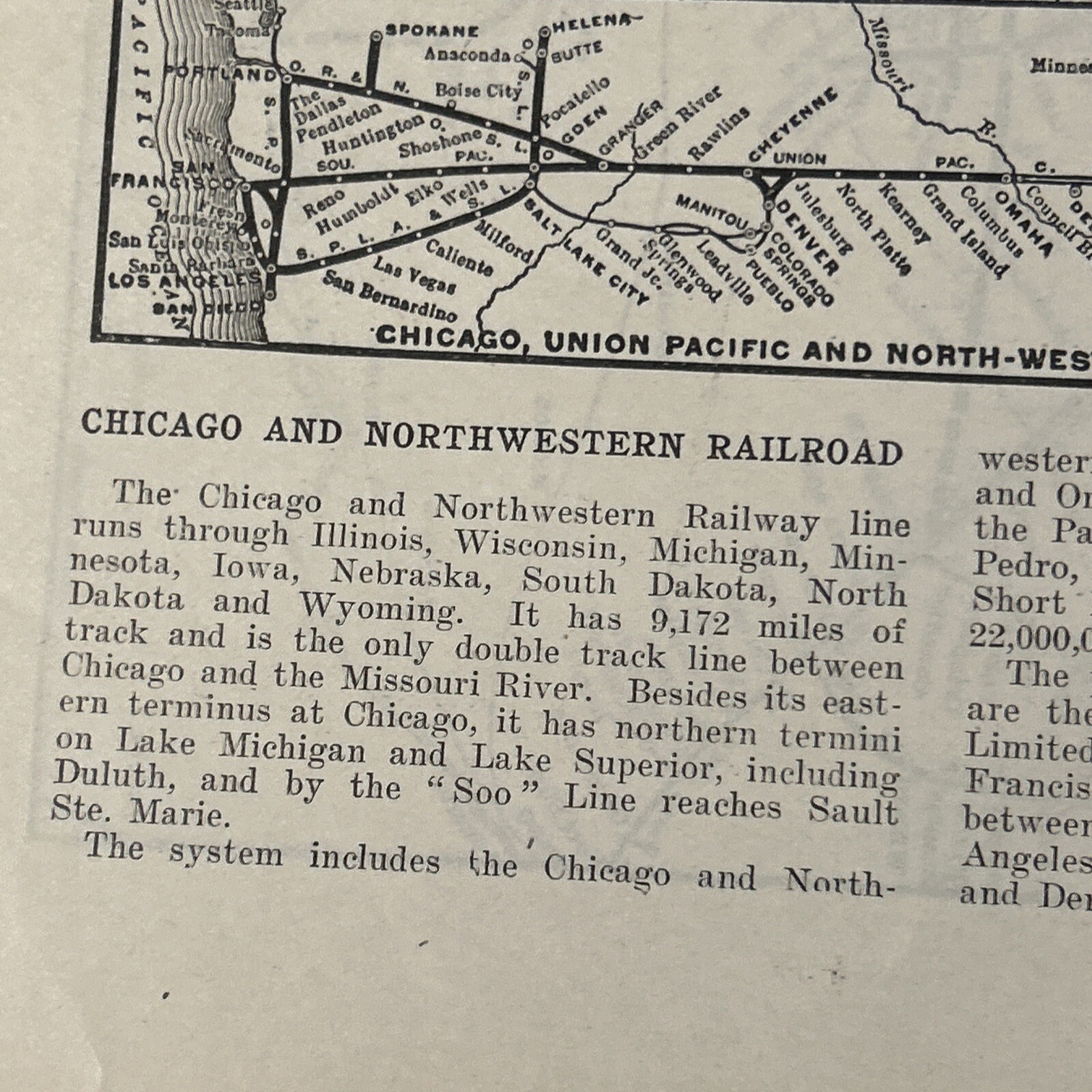 Antique 1908 Map Of The Chicago And Northwestern Railroad System 11×15 Inches