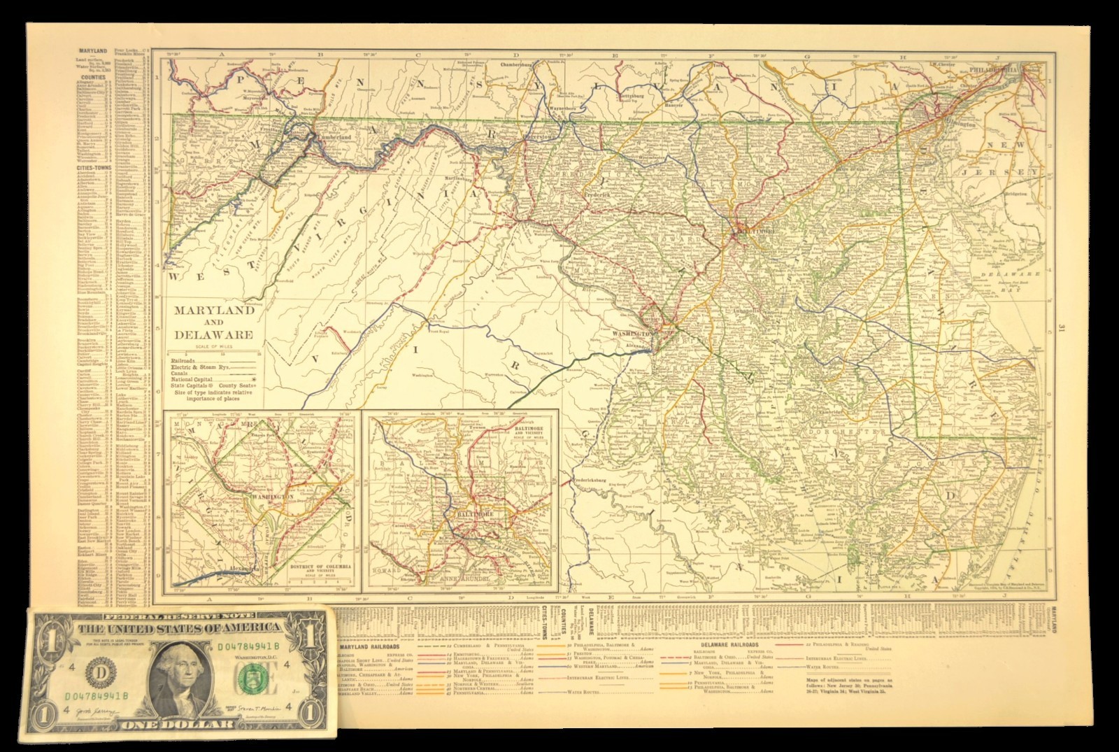 1914 Antique Map of MARYLAND Railroads Map DELAWARE ORIGINAL Atlas Map DATED
