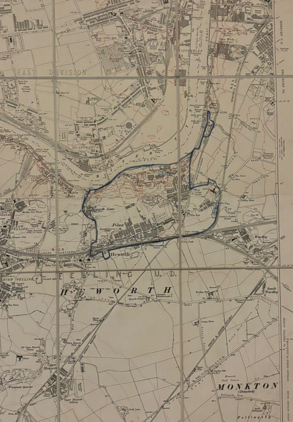 NER Gateshead Pelaw Map 1921 Railway Parcels delivered Handwritten Railway