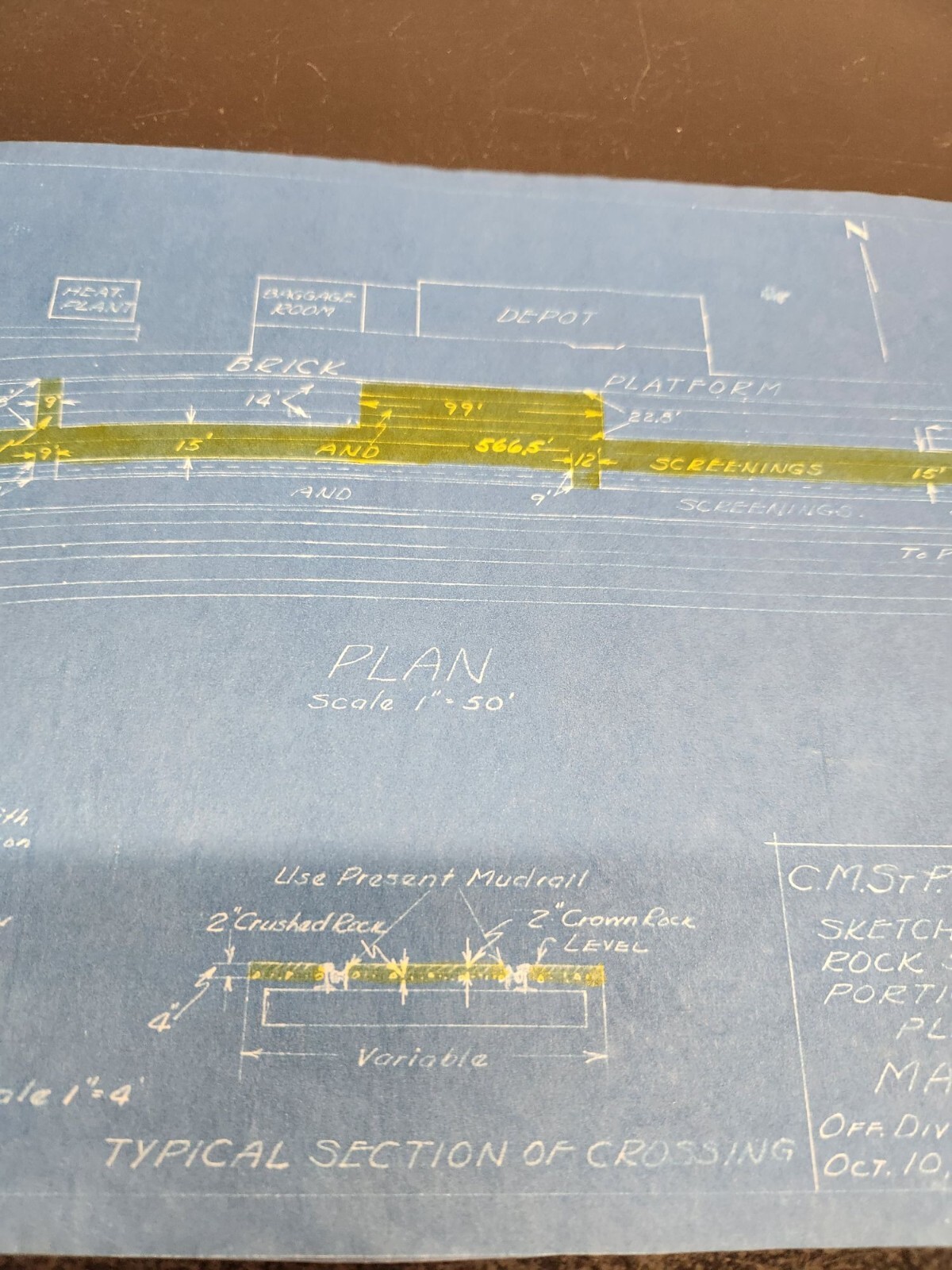 CMSTP&P RR Engr. Dept. 1939 Blueprint Sketch Of Stat Platform Rock Marquette IA