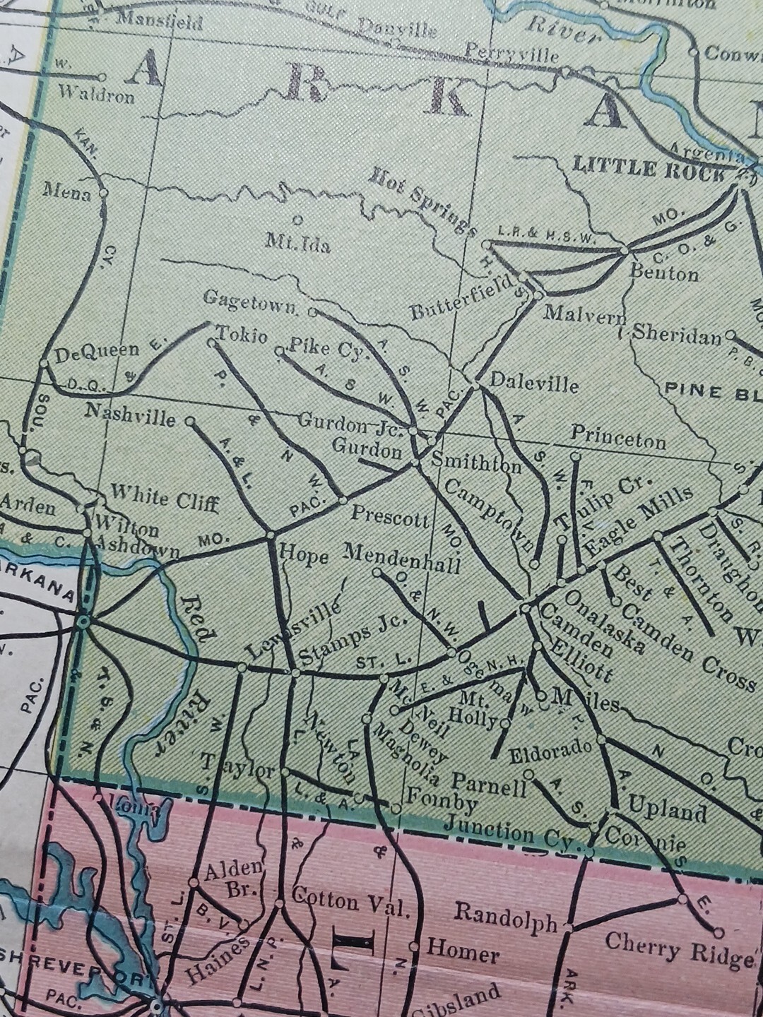 1904 Railroad Map LOUISIANA Arkansas MISSISSIPPI All Lines Train Routes 11″x9″