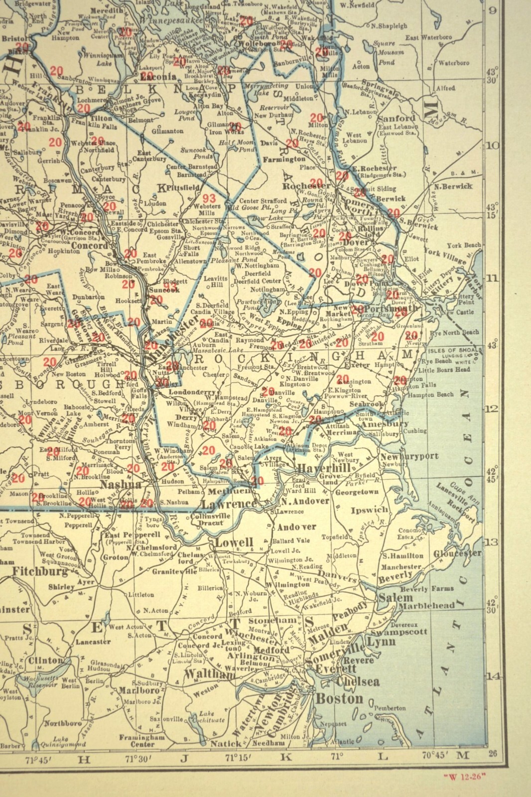 Vintage NEW HAMPSHIRE Railroad Map Vermont Boston & Maine LARGE Original Antique