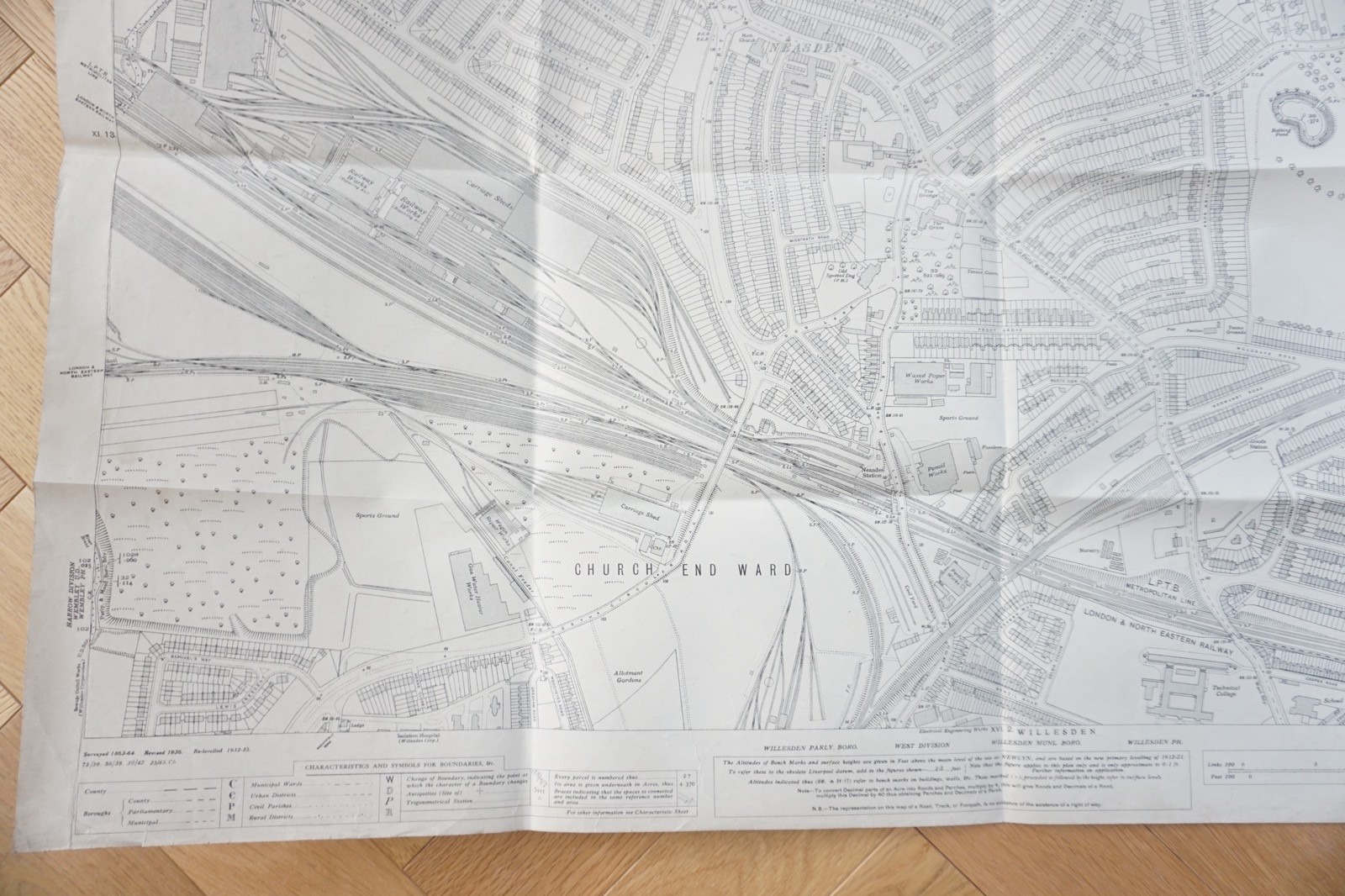 1936 Neasden Church End London LNER Railway OS Railway Map