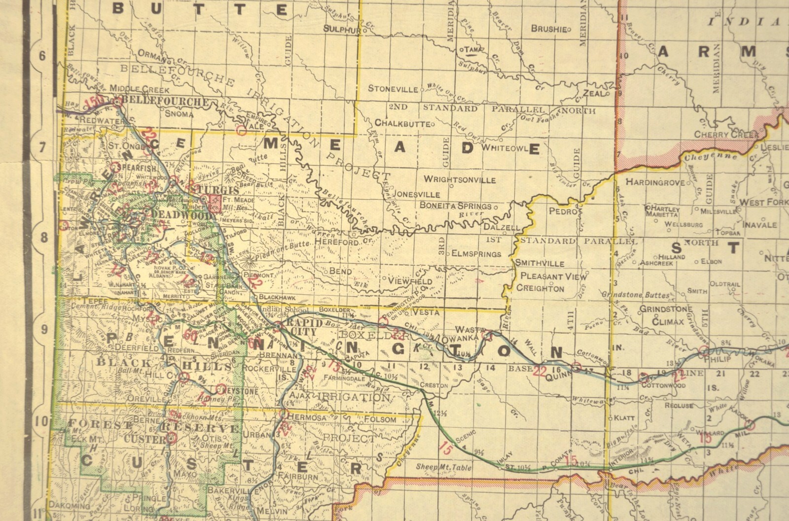 ca 1905 South Dakota Railroad Map Yankton & Western RR Wyoming & Missouri River