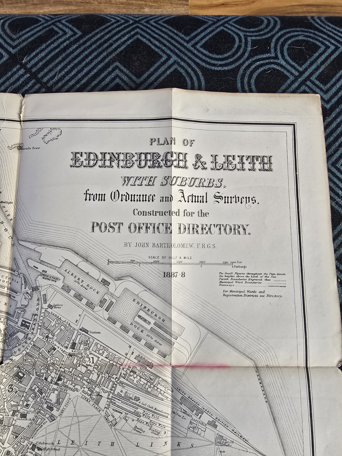 1887 Bartholomew Map Edinburgh & Leith Post Office Plan Victorian Folding