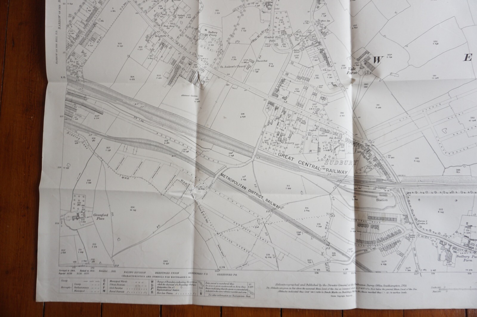1914 Wembley Sudbury LNWR GER Met District Railway North London OS Railway Map