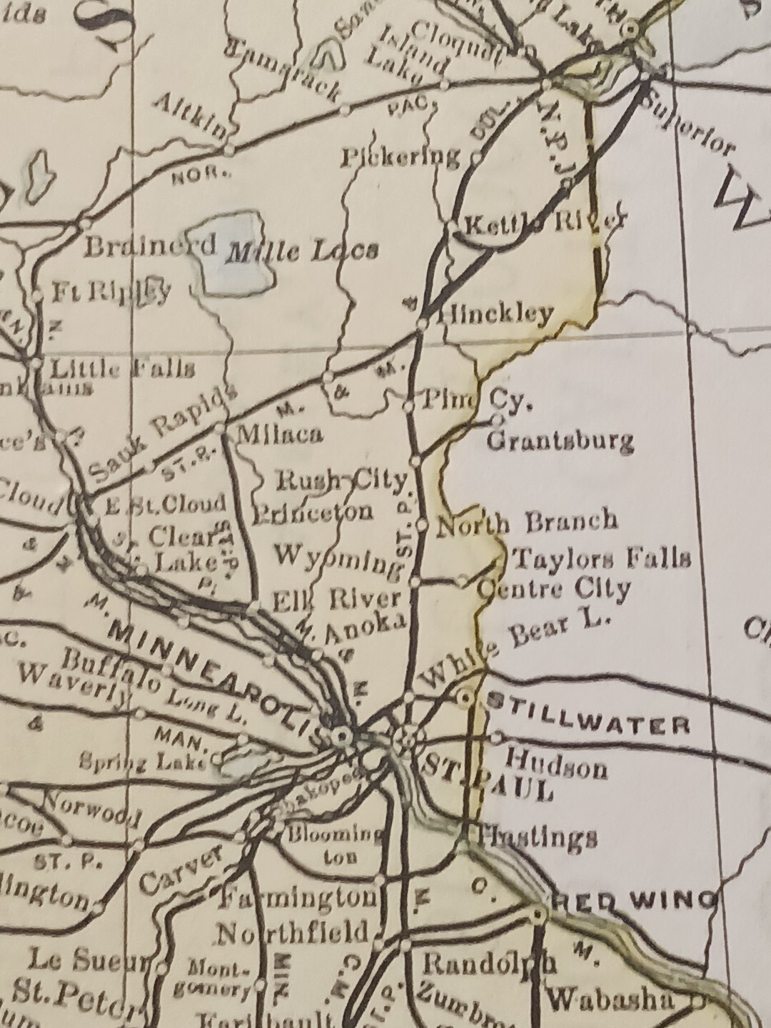 1890 Antique Railway Map Minnesota Dakota ALL Railroad Lines Train Depots 9″x11″