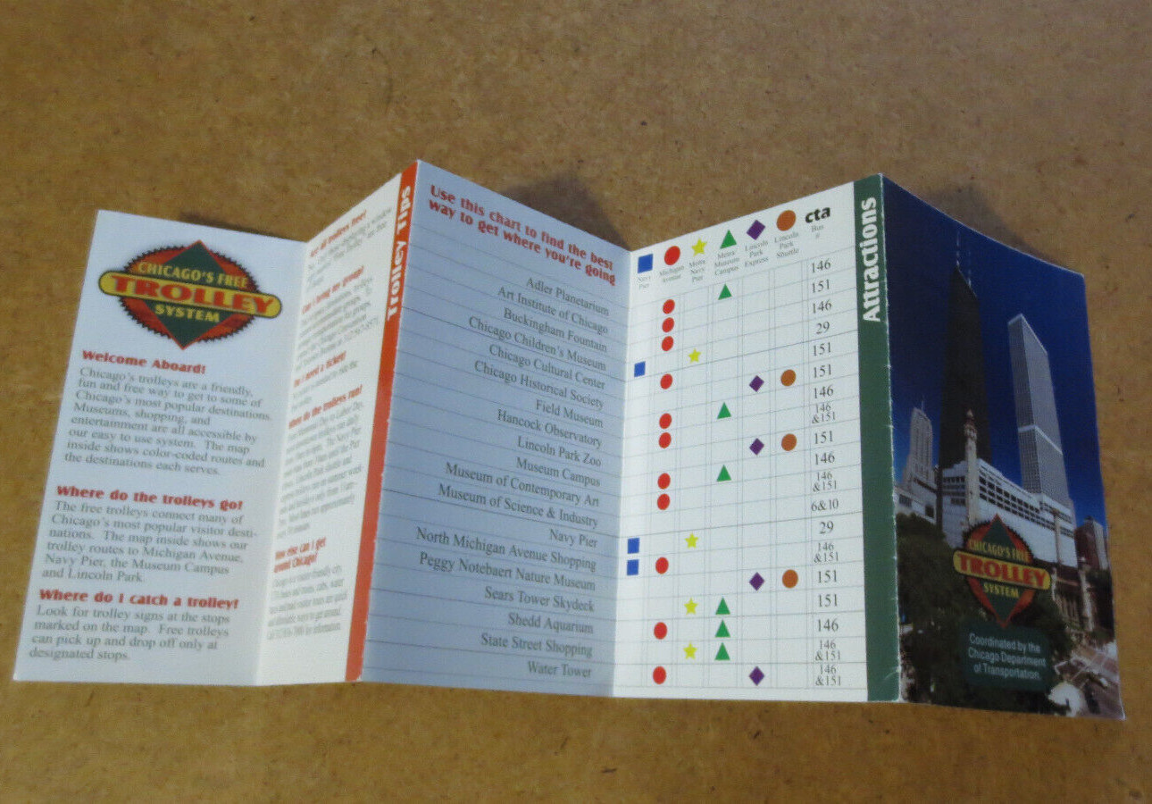 Chicago Trolley system Guide Fold-Out Map Booklet Pamphlet – USED