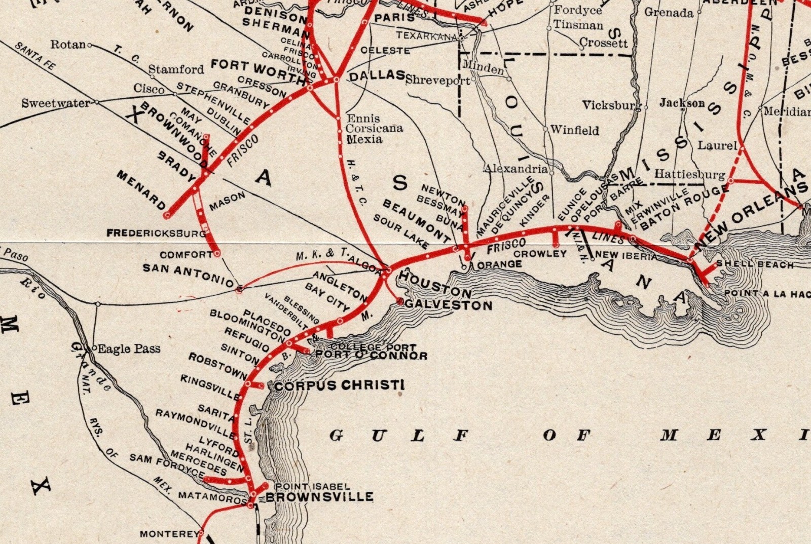 1912 Antique St Louis & San Francisco Railroad Map Vintage Railway Map 2444