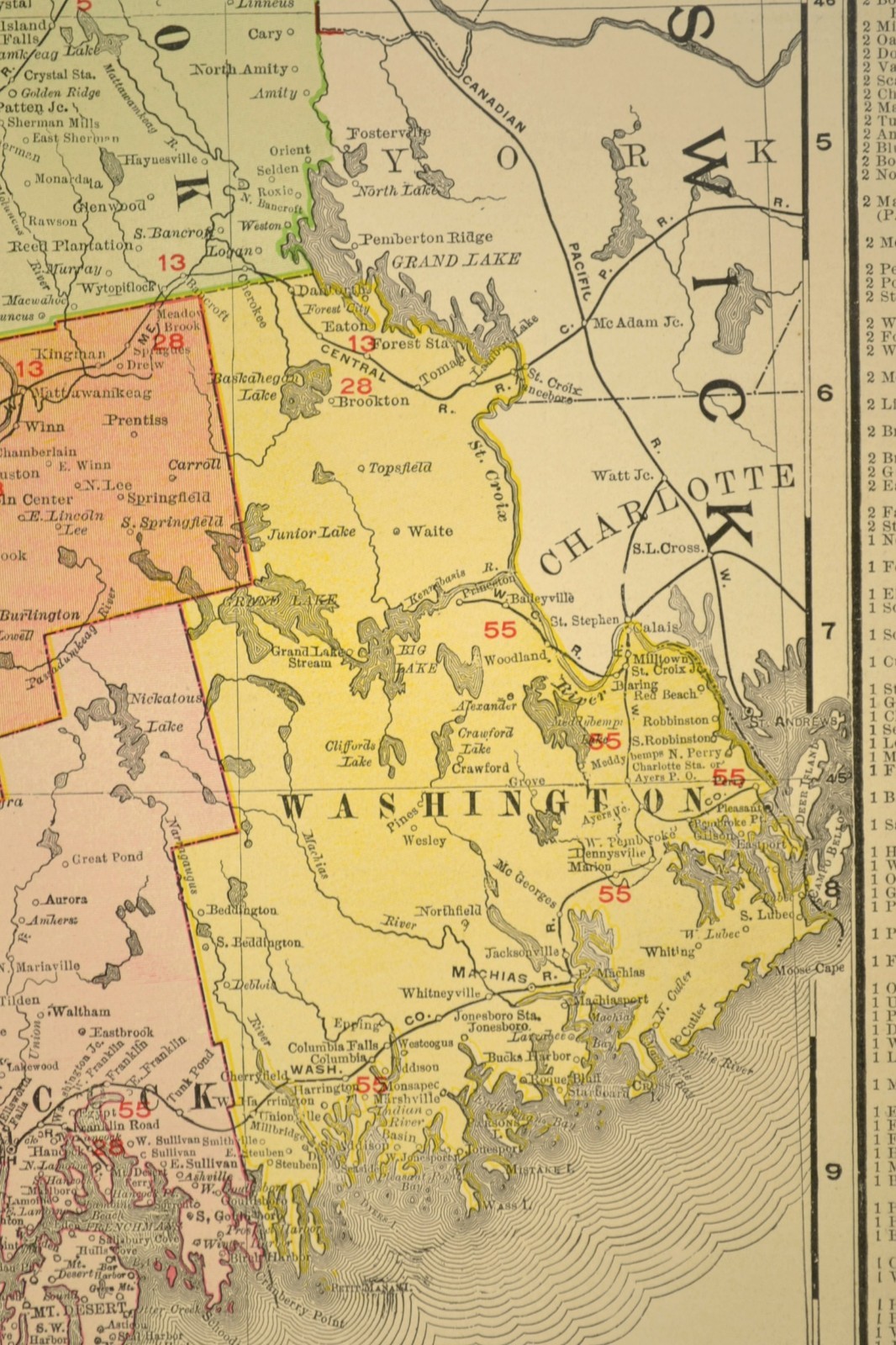 1907 Antique Map of Maine Railroad Map Large MEC RR BM RR Atlas Map DATED