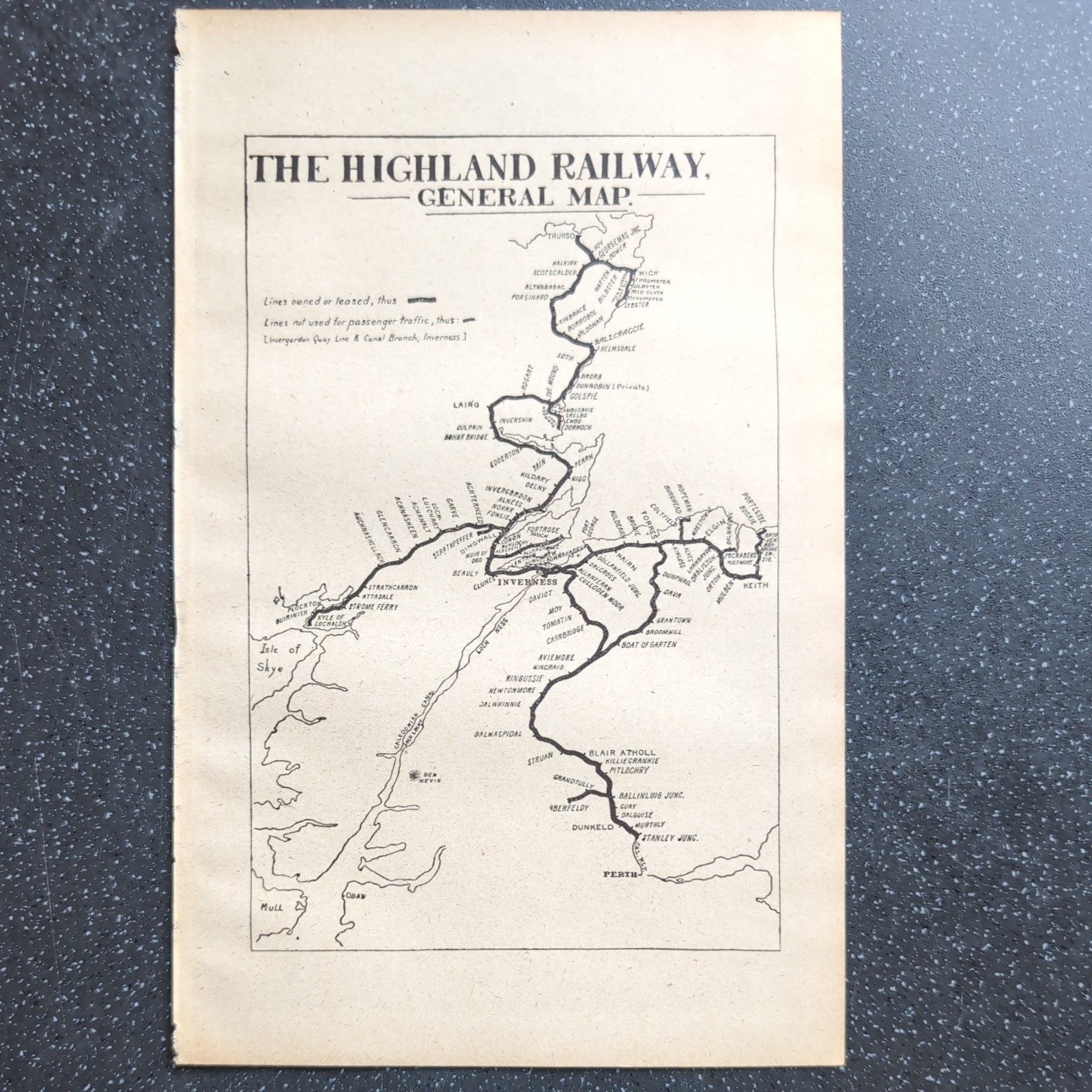 Original 1917 Railway map of The Highland Railway General Map