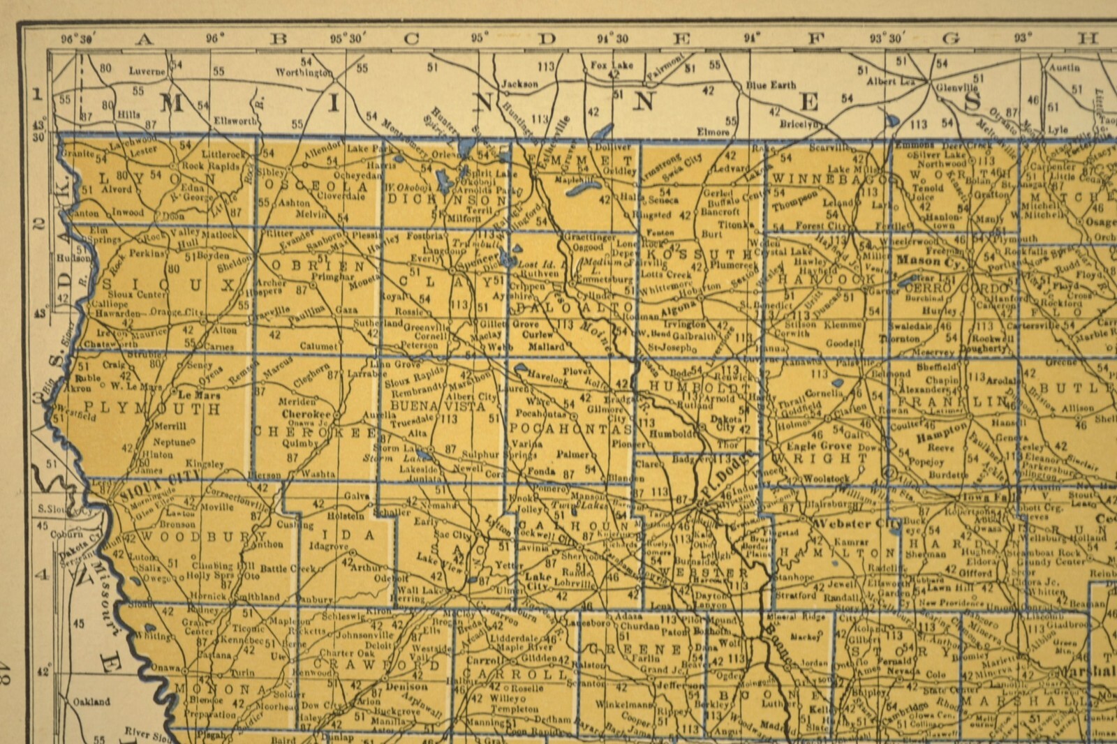 ca1939 IOWA Railroad Map Depot Towns CRI&P RW Historic Original Atlas Map