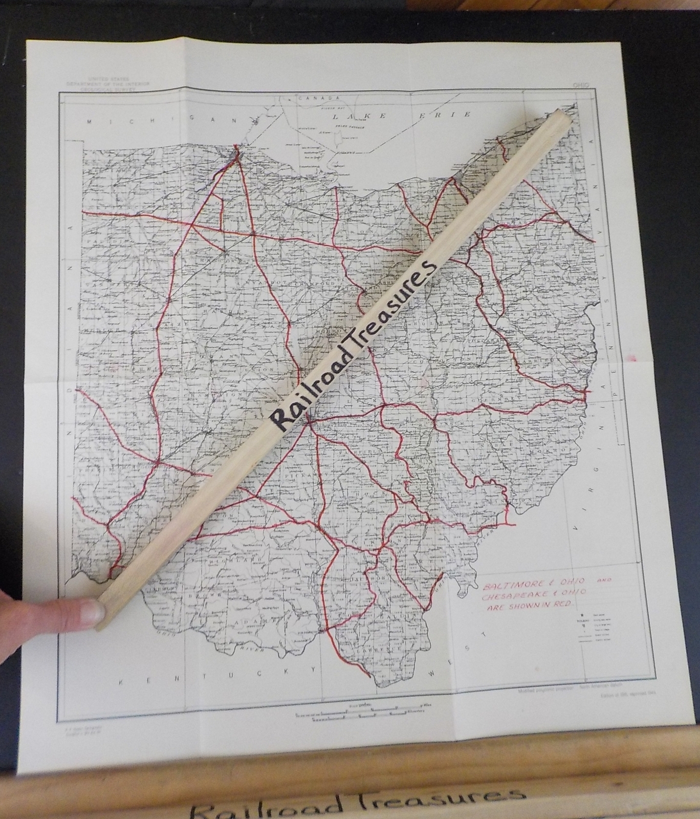 Map Baltimore & Ohio and Chesapeake & Ohio i1916 edition Reprinted 1944 Folded