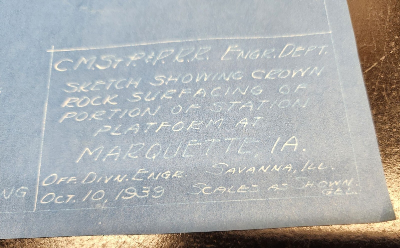 CMSTP&P RR Engr. Dept. 1939 Blueprint Sketch Of Stat Platform Rock Marquette IA