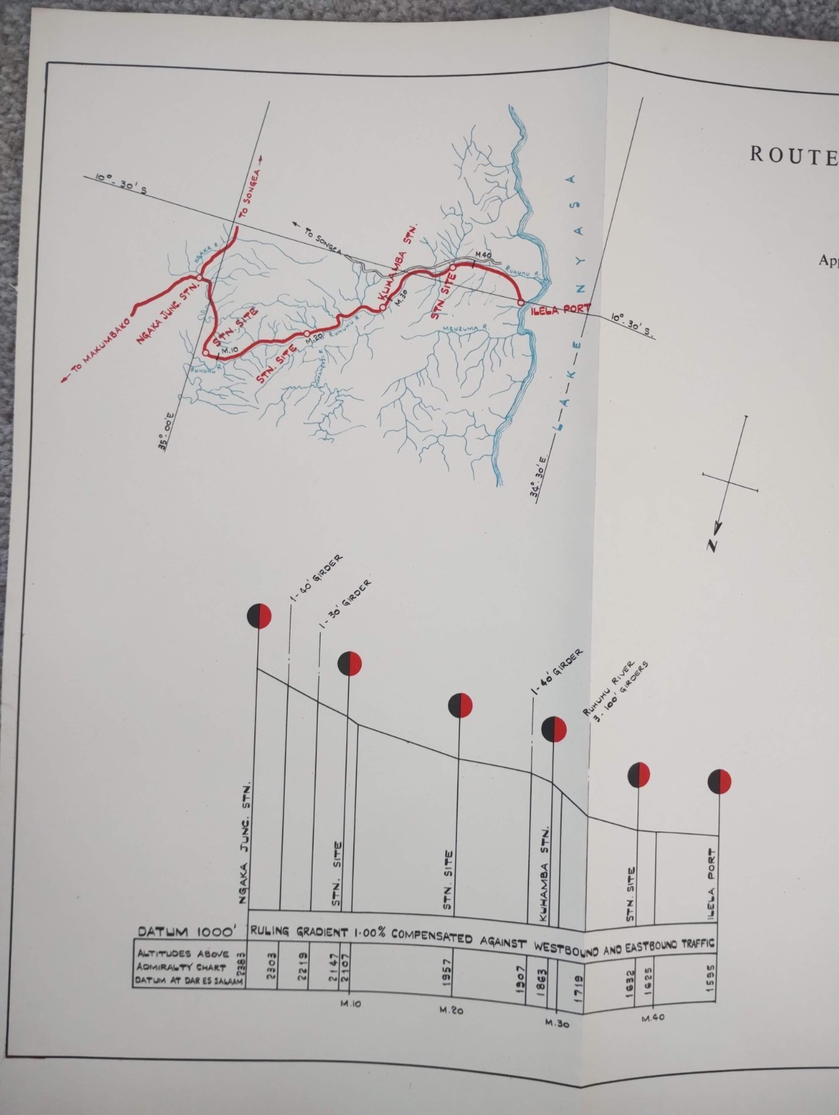 1952 Original East African Railways Map of Route: Ngaka to Ilela (Tanzania)