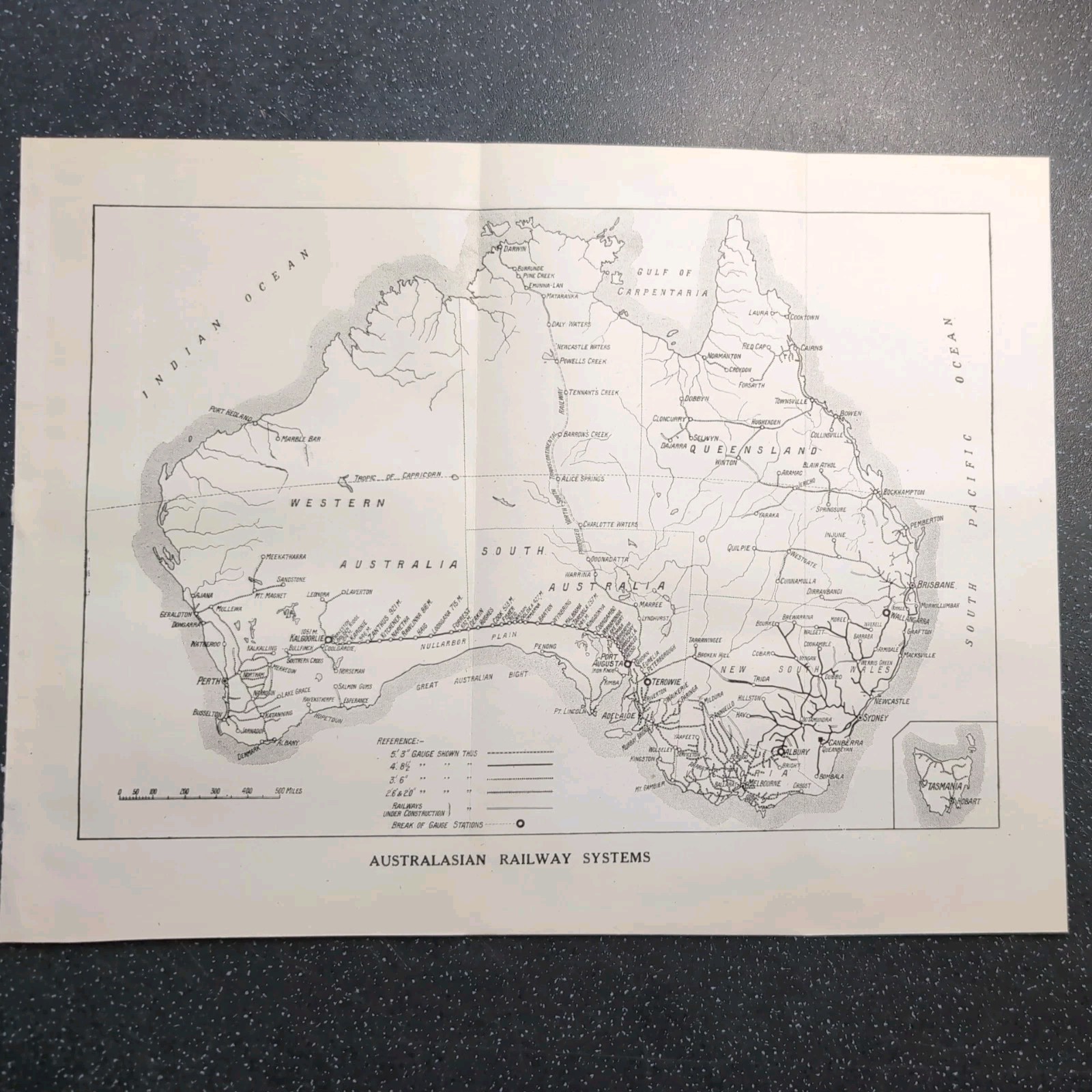 Original 1927 Map of the Australasian Railway Systems General Map