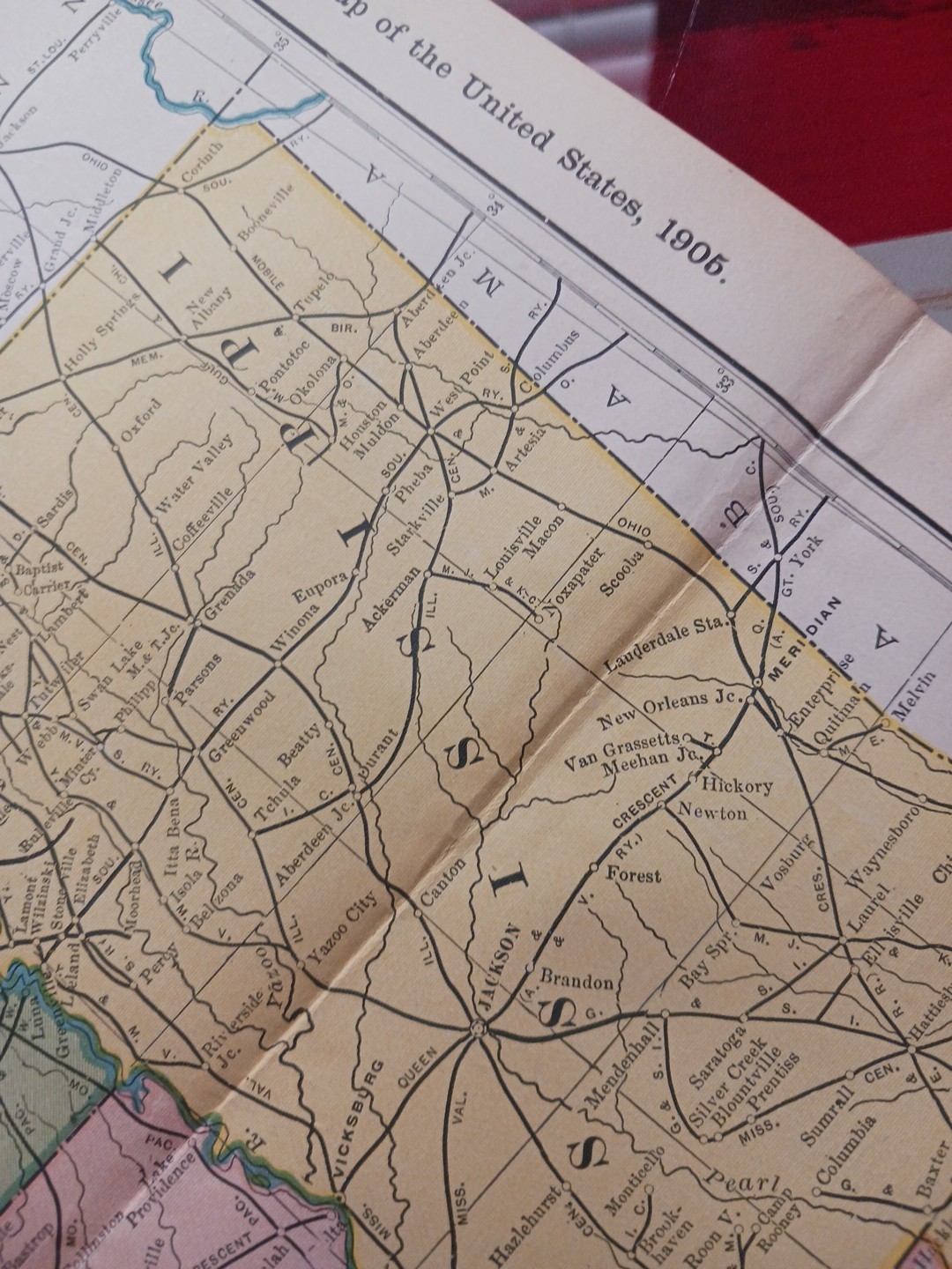 1905 Train Route Map Mississippi Arkansas Louisiana all Railroad Lines 11″x9″