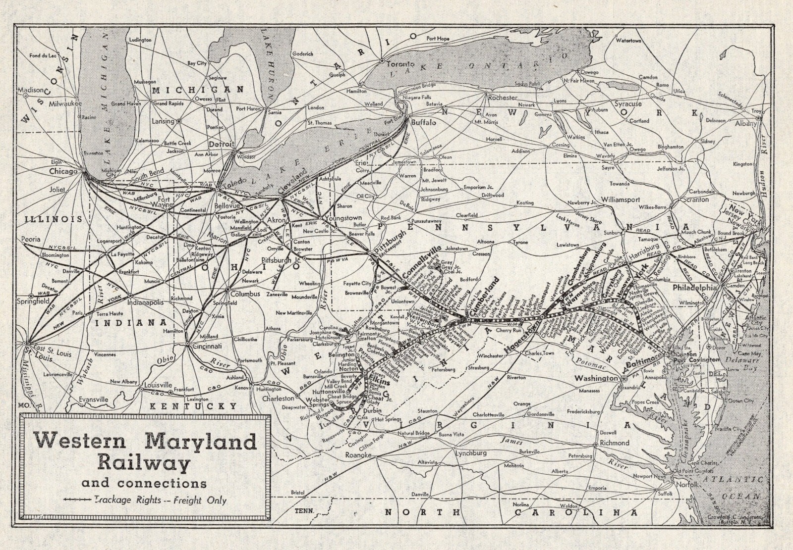1947 Western Maryland Railway Map Antique Western Maryland Railroad Map 2211