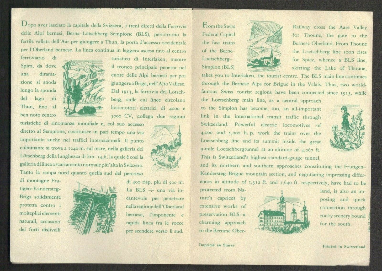 1950s Switzerland BERN-LOTSCHBERG-SIMPLON RR Booklet and Route Map