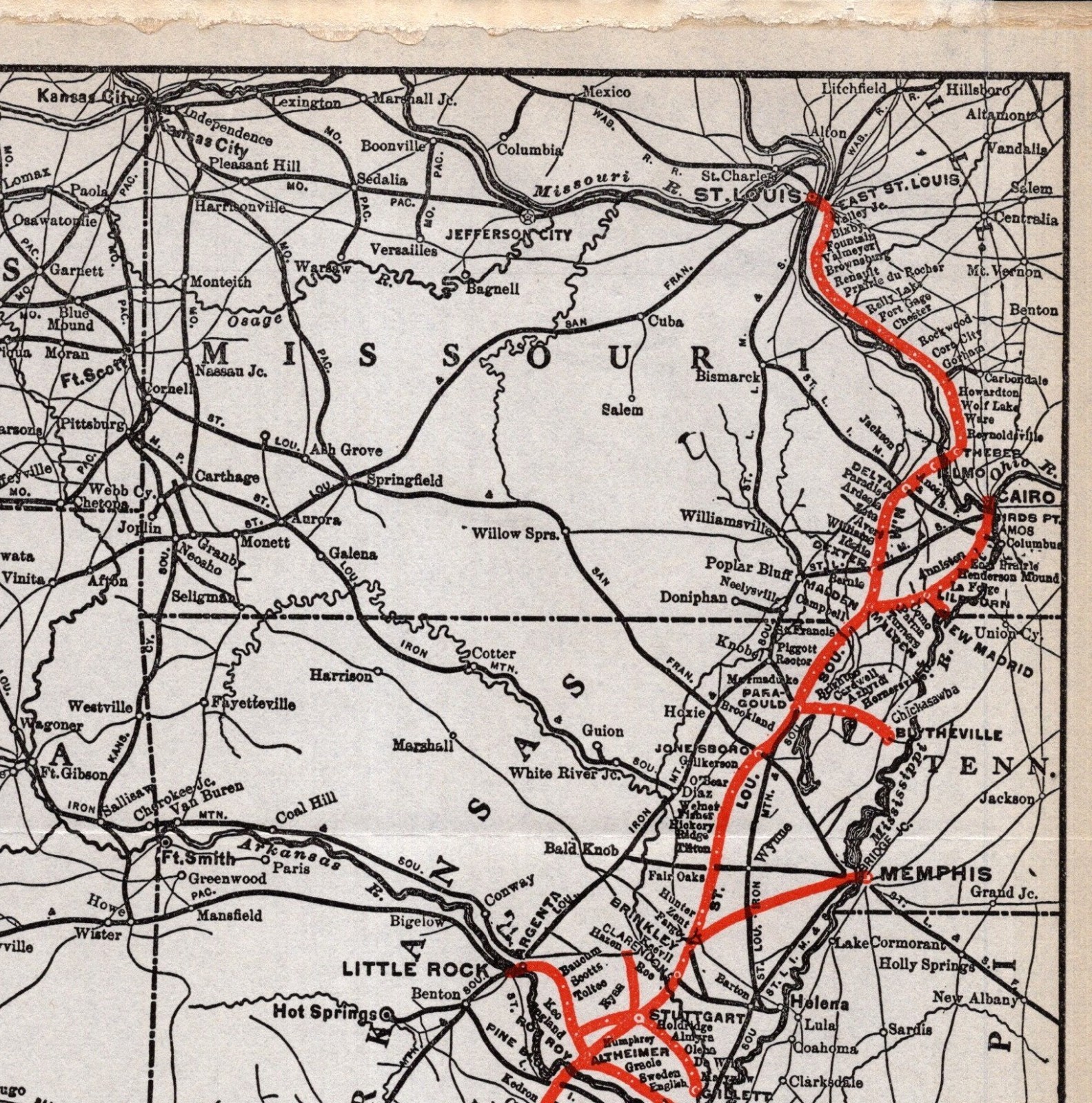 1914 Antique ST LOUIS SOUTHWESTERN RAILWAY Map Cotton Belt Route Map 2802