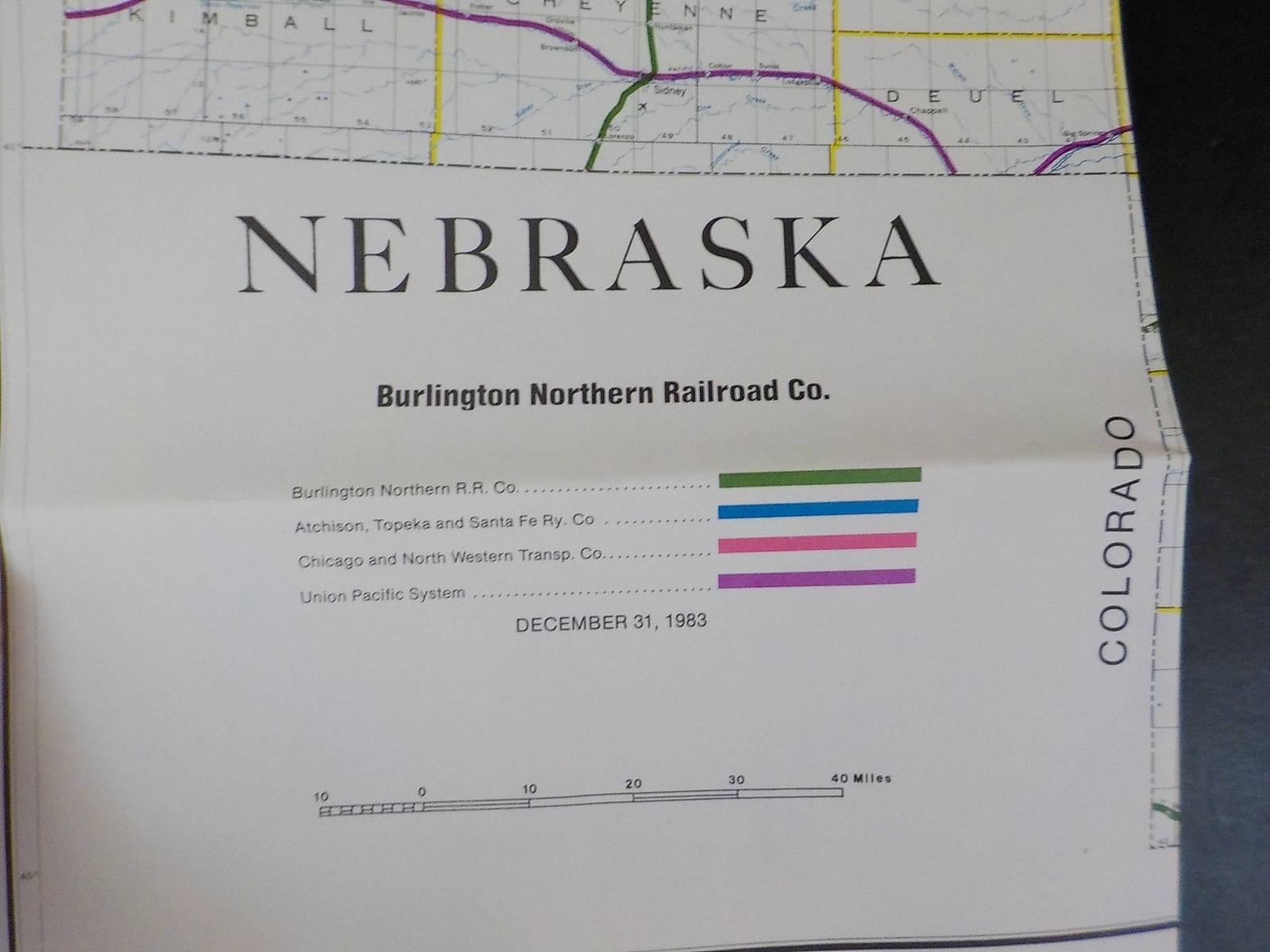Map Burlington Northern Nebraska State Railroad Map 1983 August