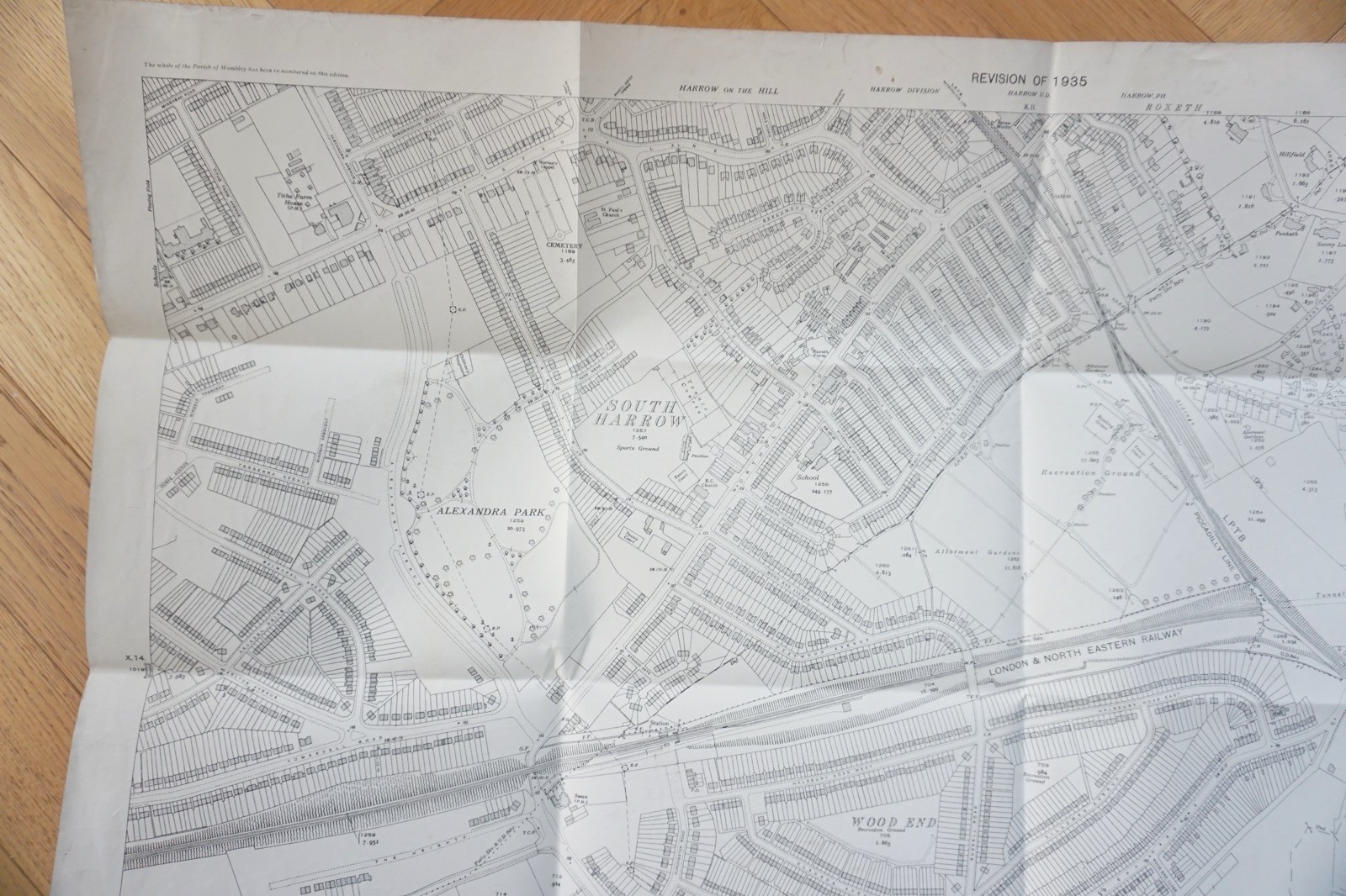 1935 South Harrow Northolt London LNER Railway OS Railway Map