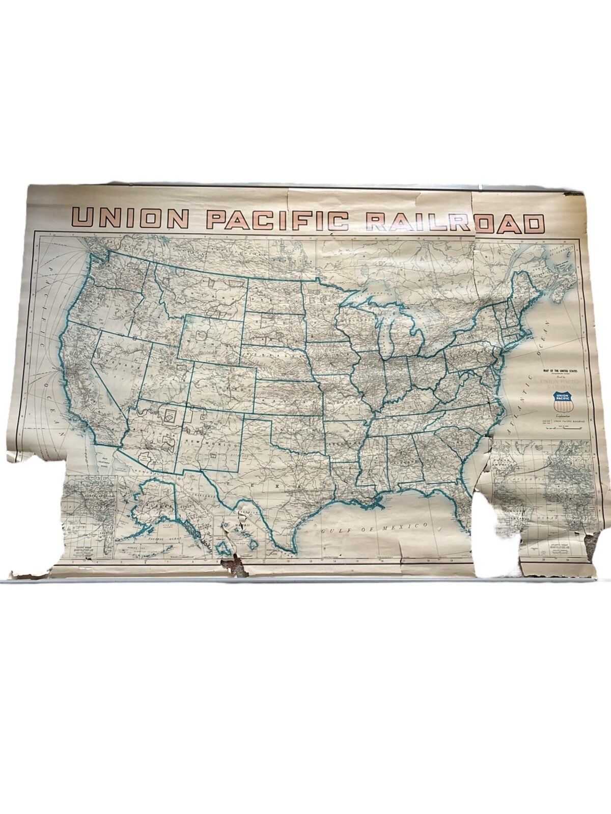 Vintage Map of Union Pacific Railroad United States