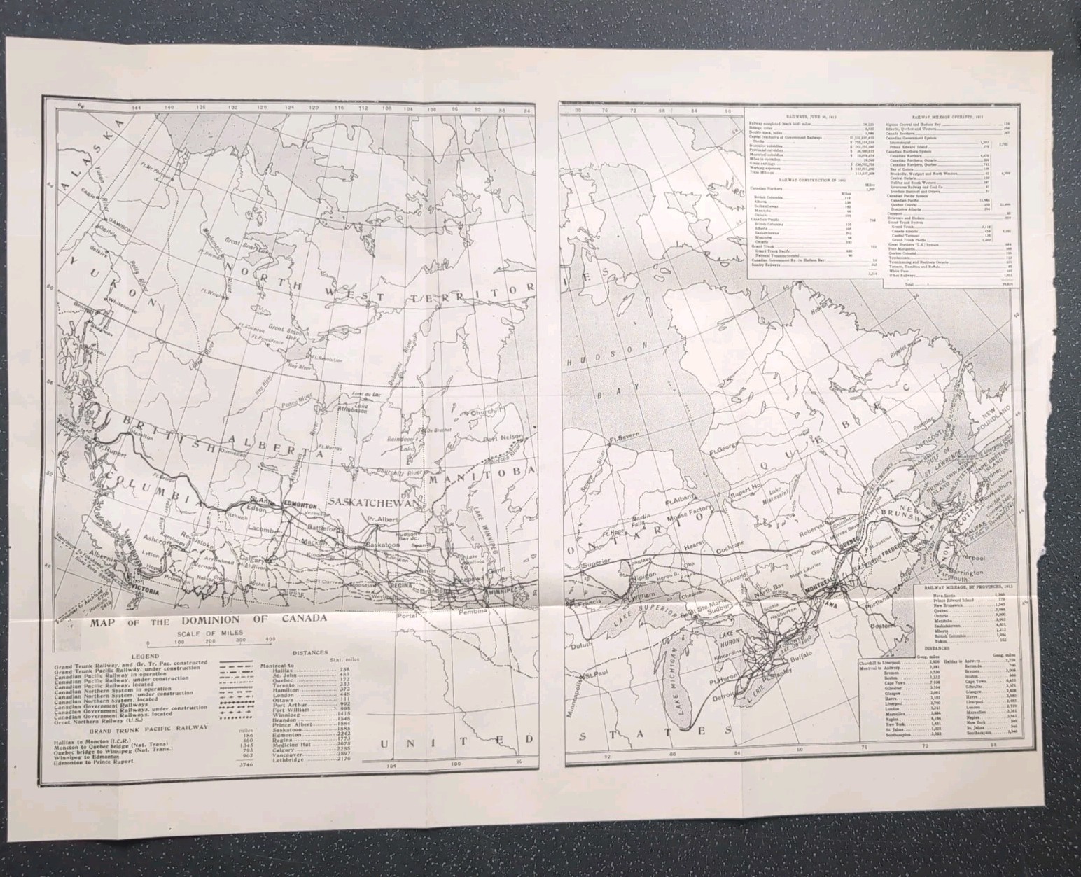 Original 1920 Map of The Dominion of Canada Railways
